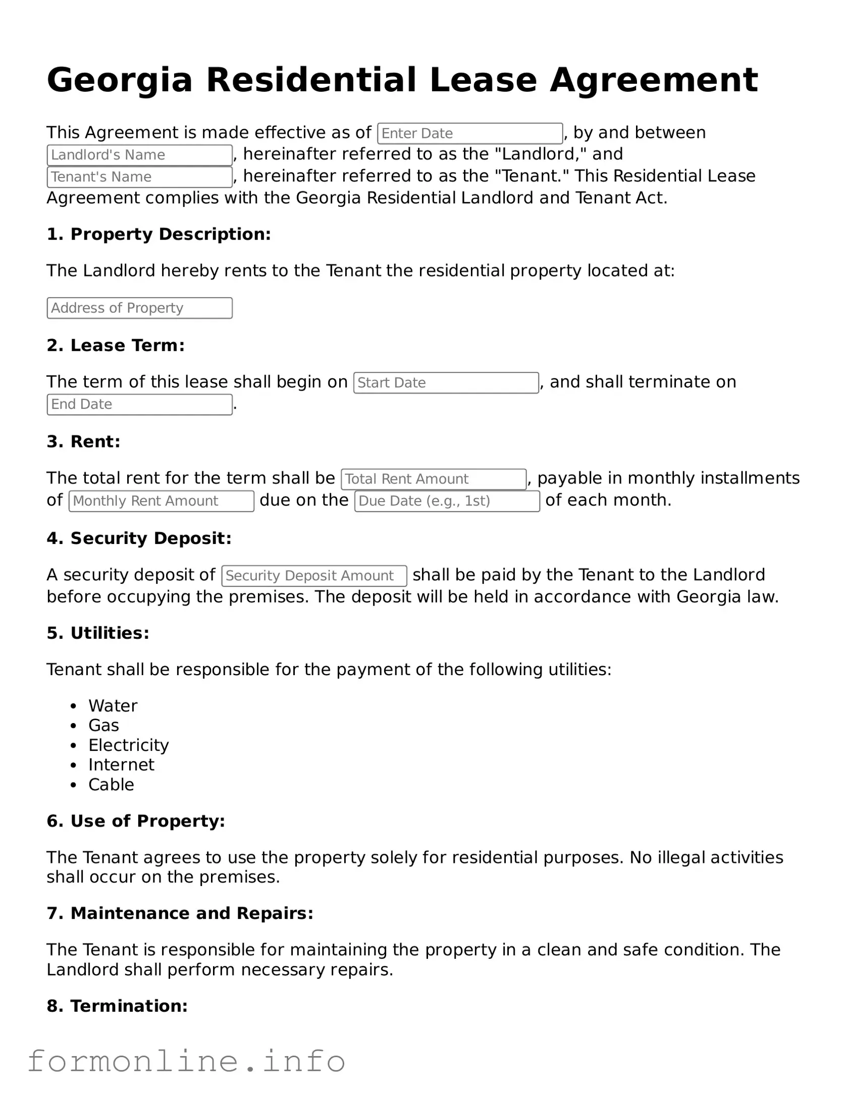 Free Residential Lease Agreement Template for Georgia State