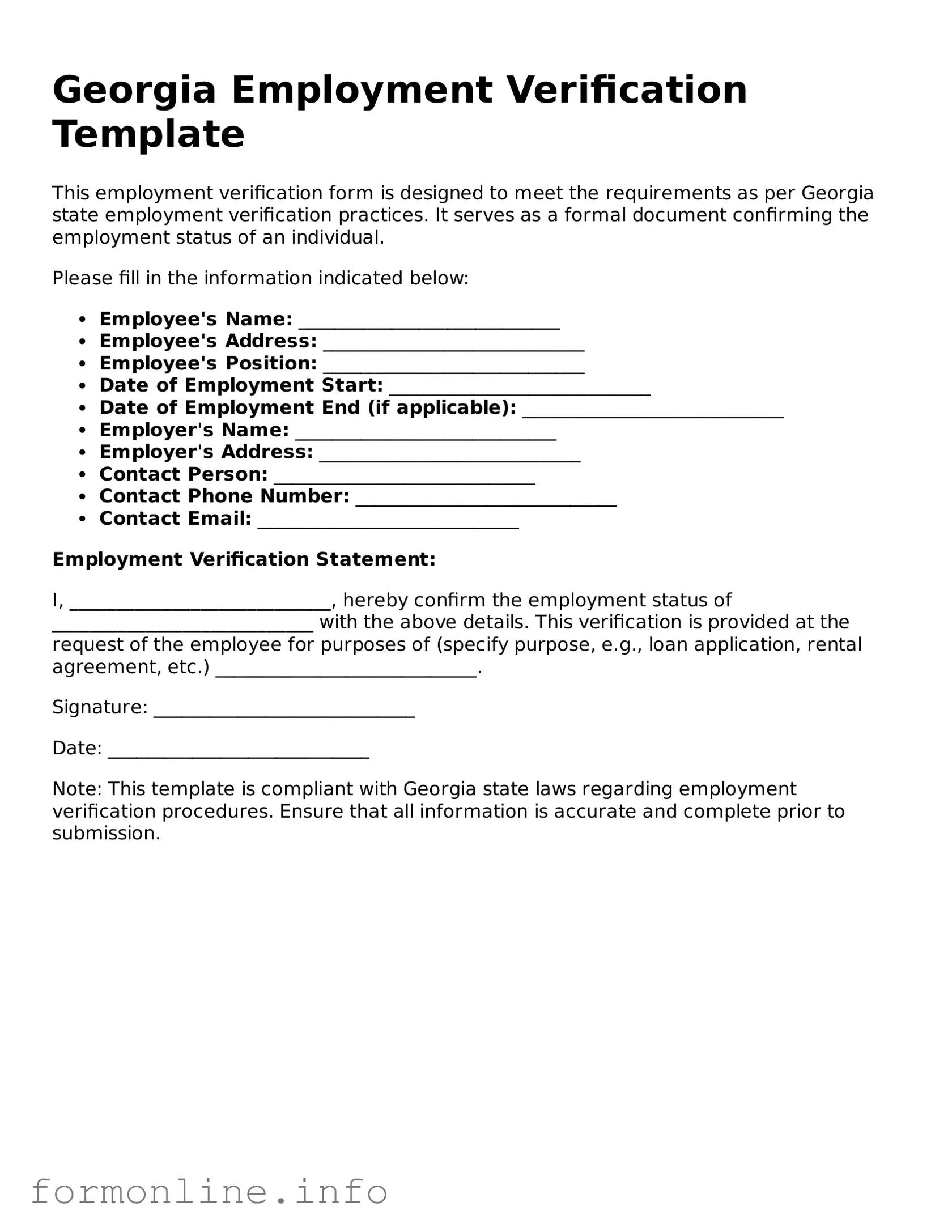 Free Employment Verification Template for Georgia State