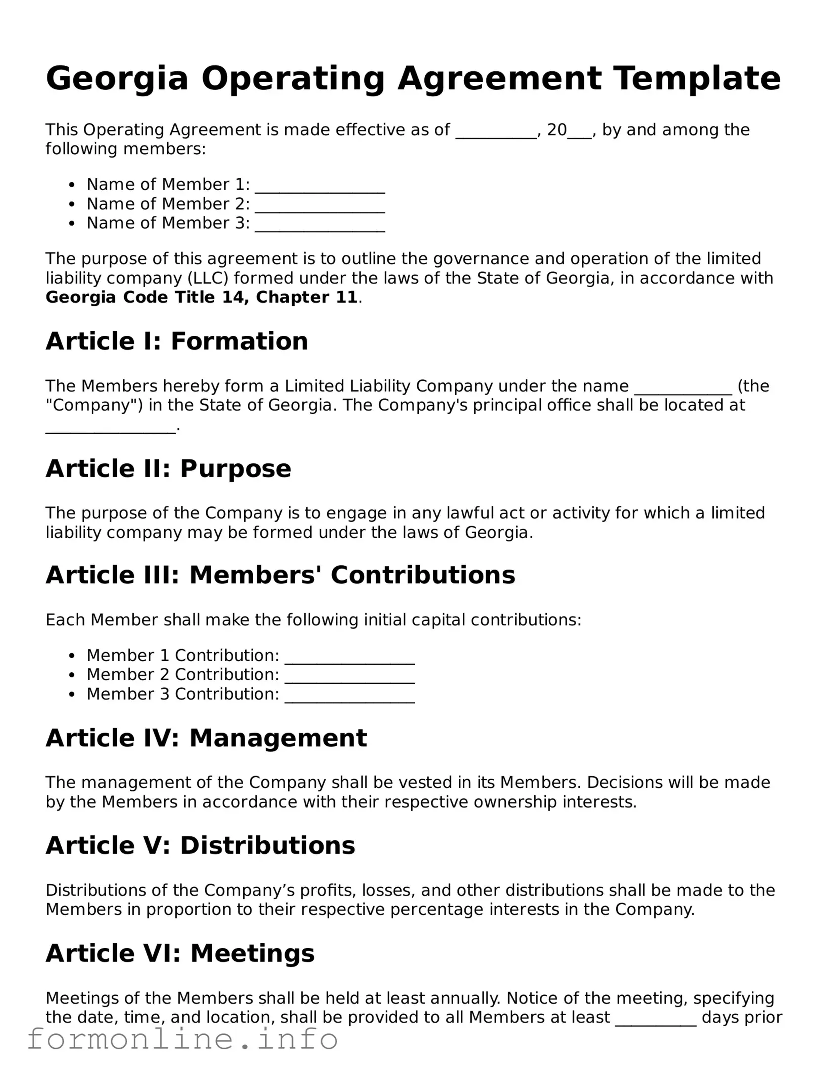 Free Operating Agreement Template for Georgia State