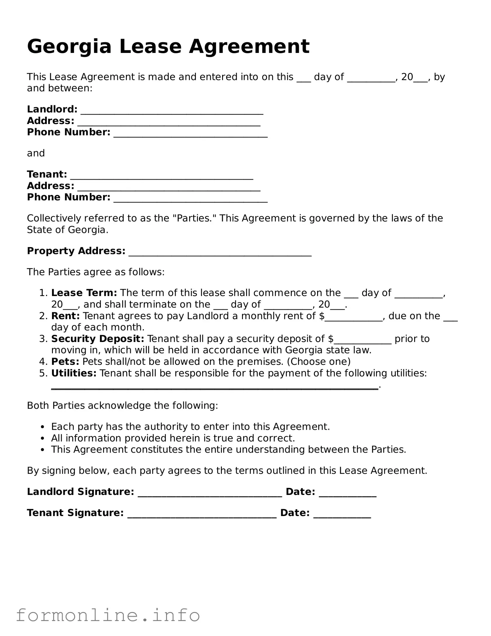 Free Lease Agreement Template for Georgia State