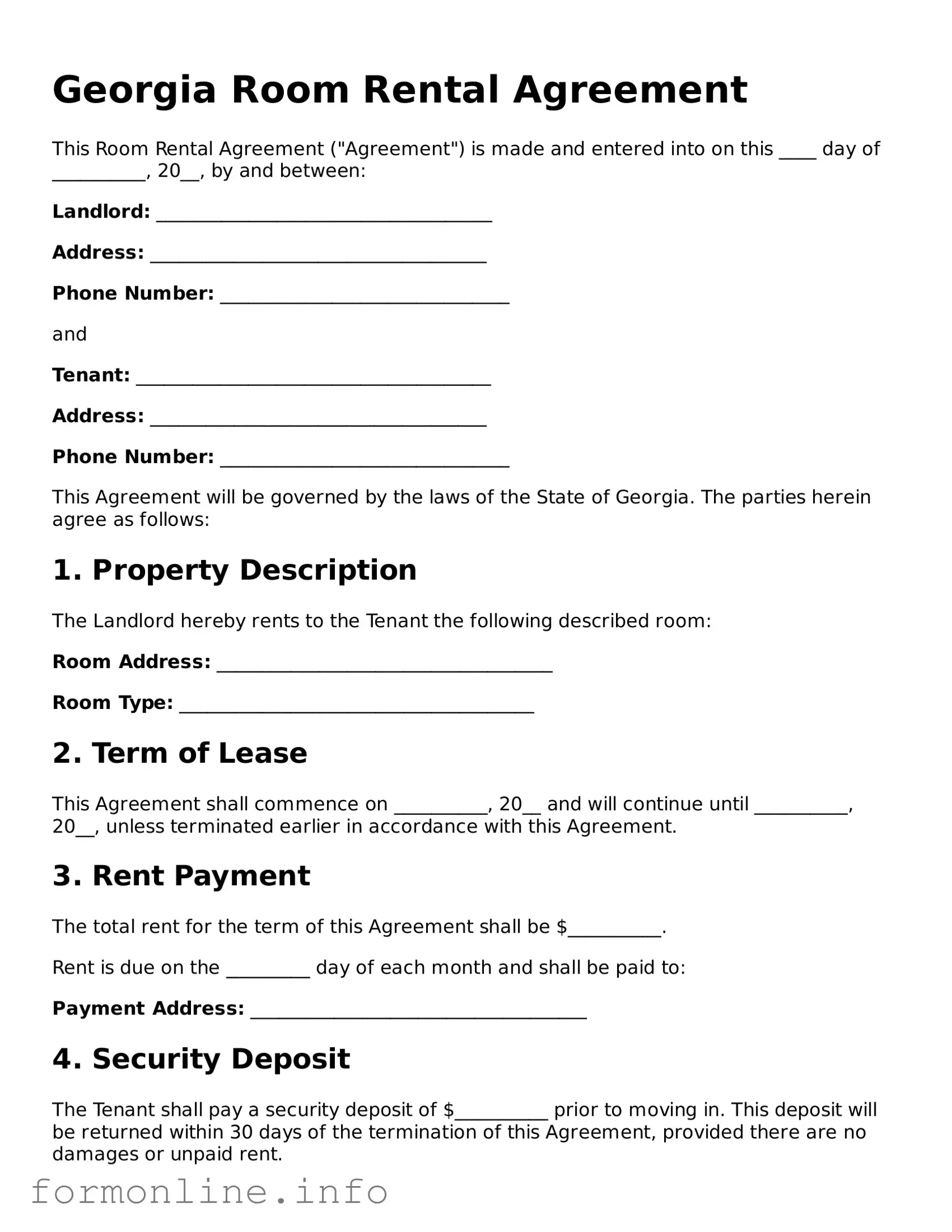 Free Room Rental Agreement Template for Georgia State