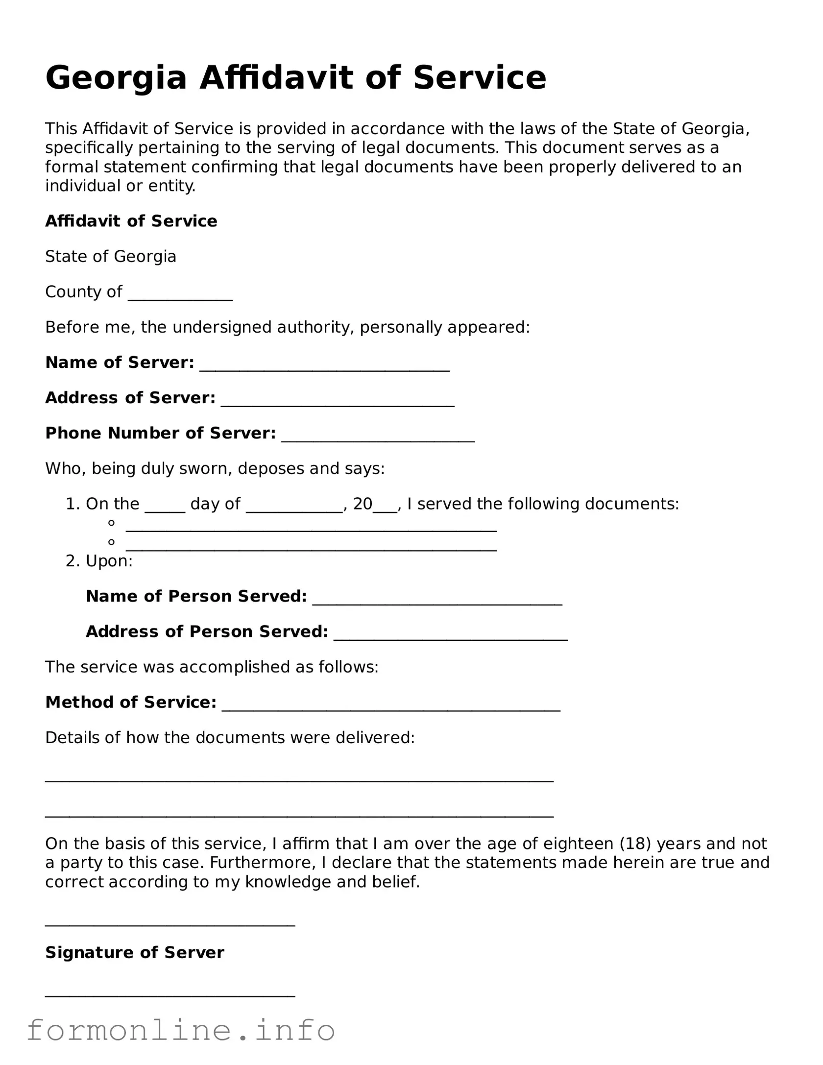 Free Affidavit of Service Template for Georgia State