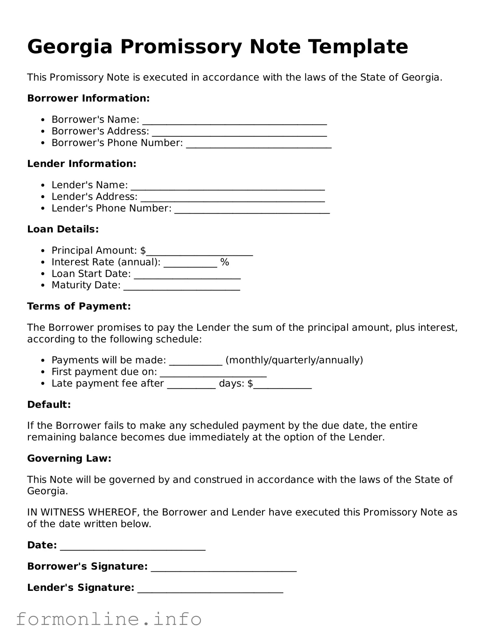 Free Promissory Note Template for Georgia State