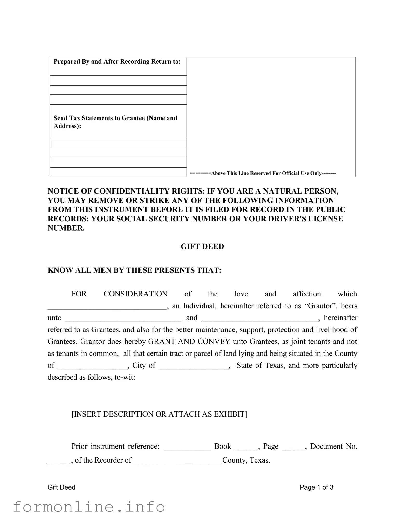 Fill Out a Valid Gift Deed Texas Form