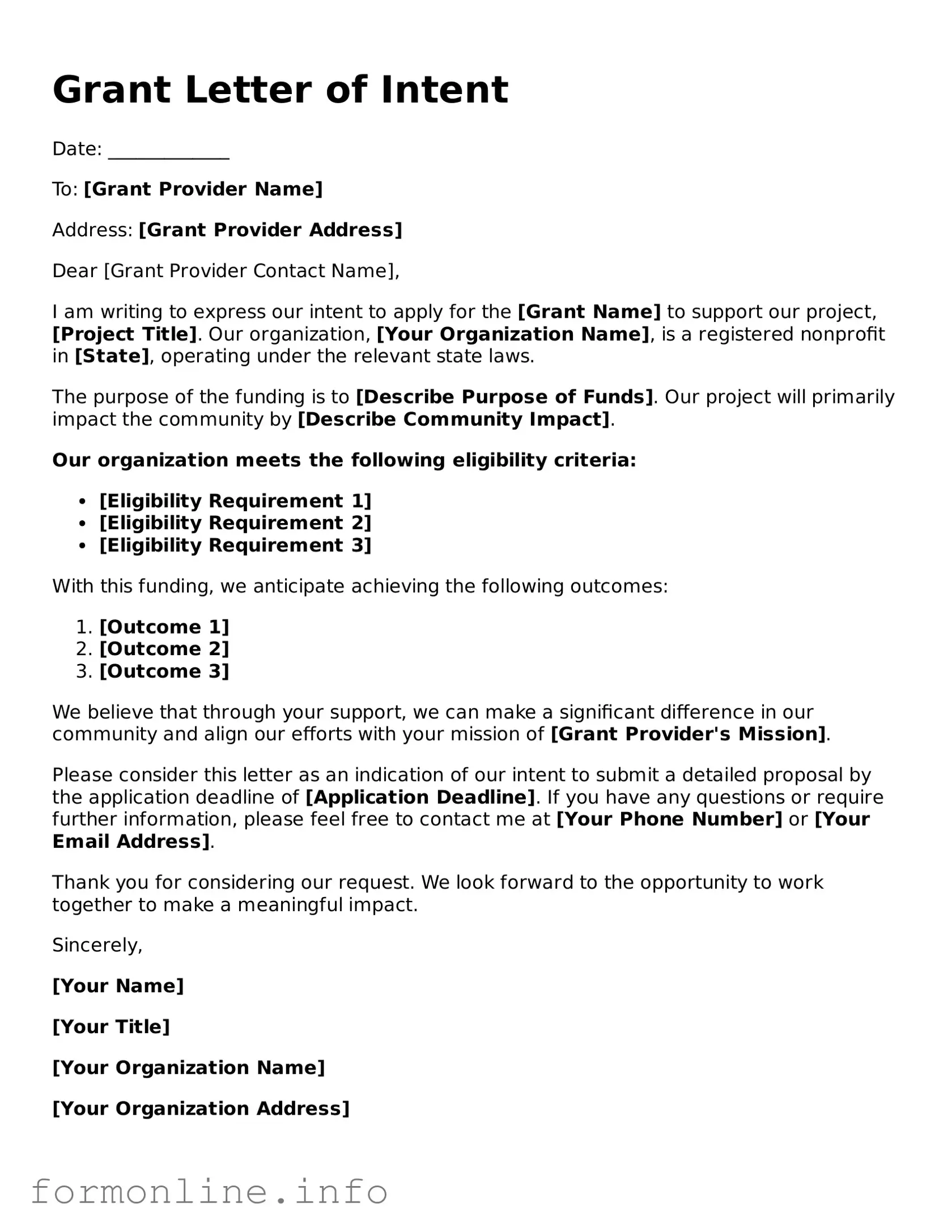 Printable Grant Letter of Intent Form