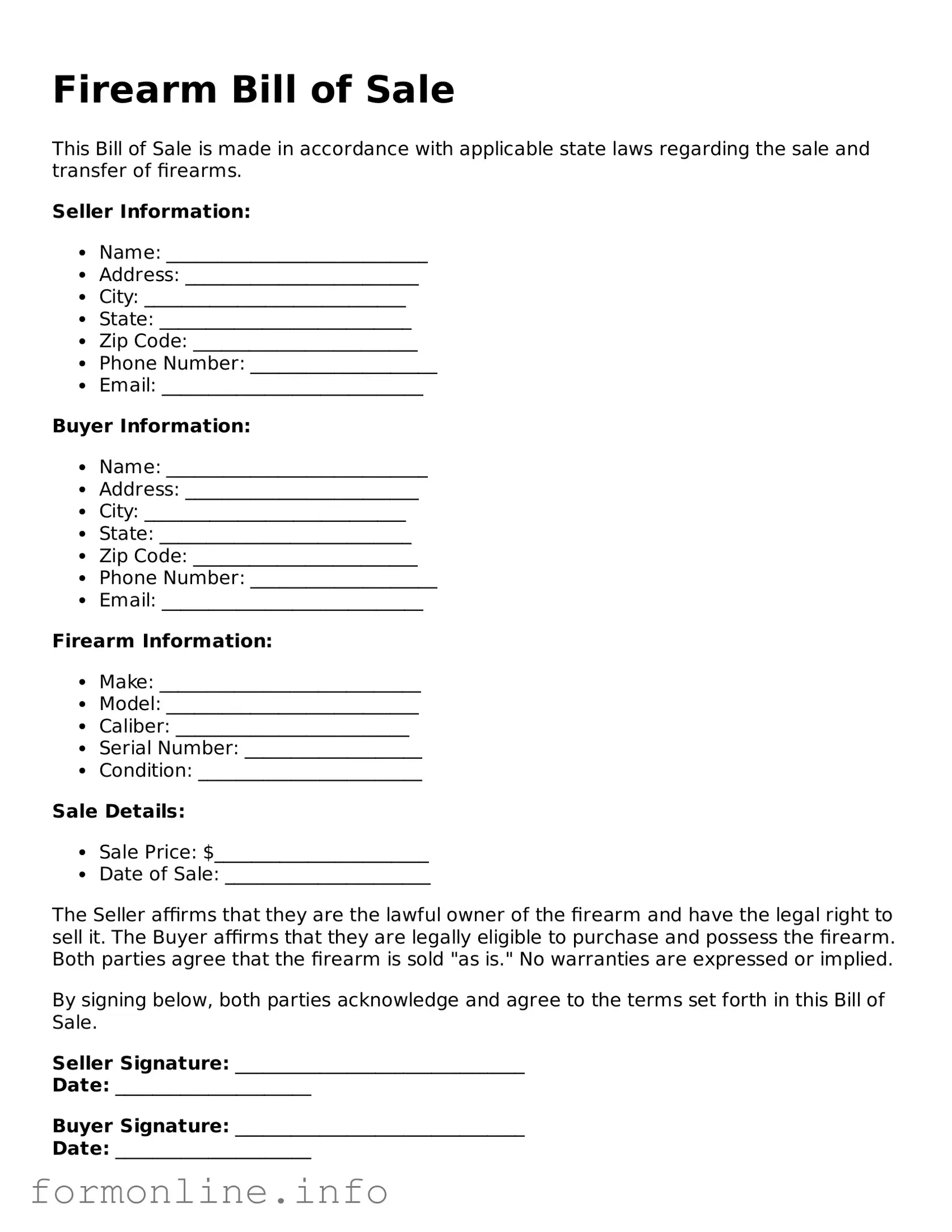 Printable Firearm Bill of Sale Form