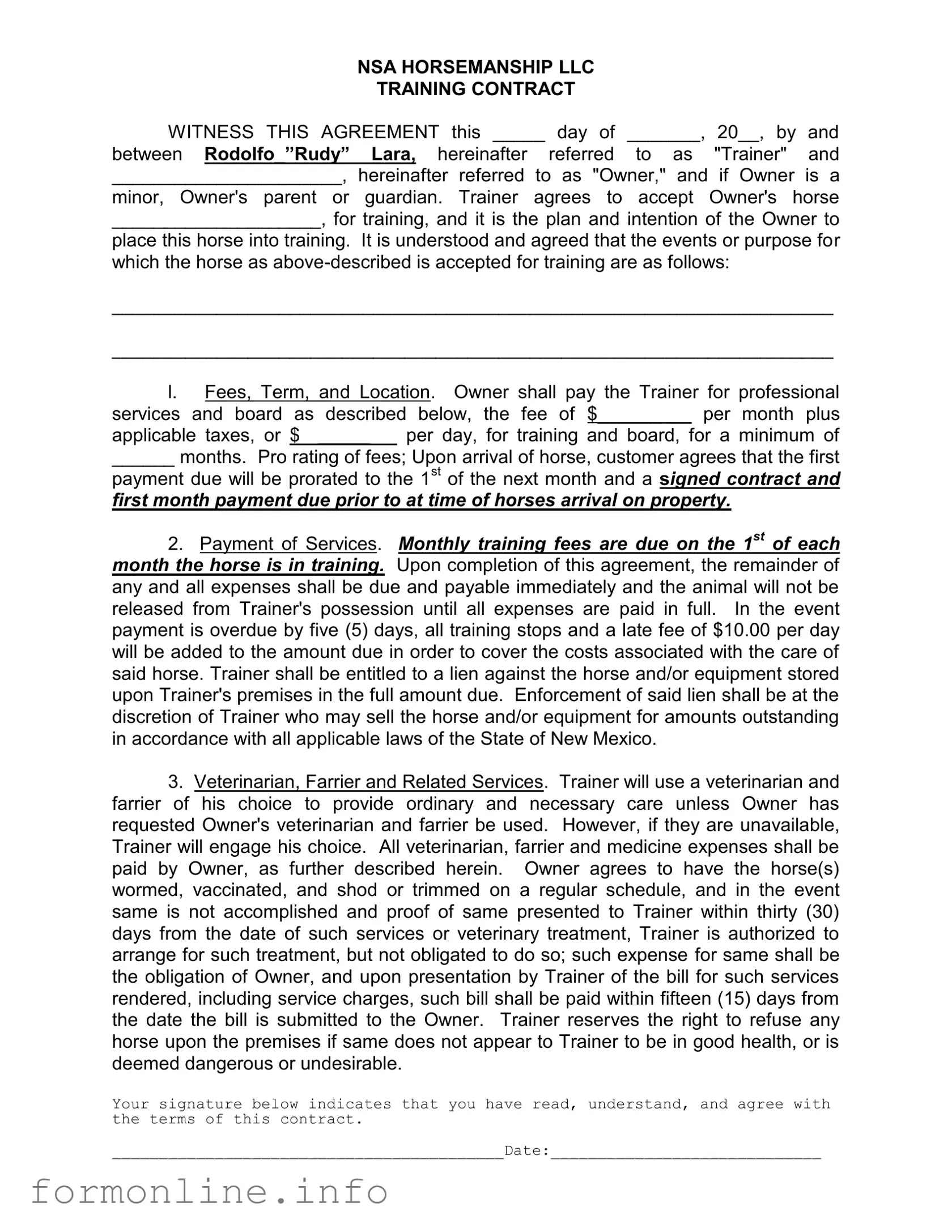 Fill Out a Valid Horse Training Contract Form