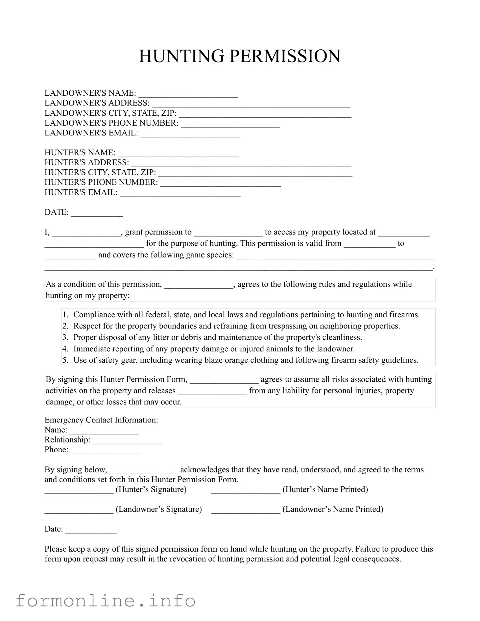 Fill Out a Valid Hunter Permission Form