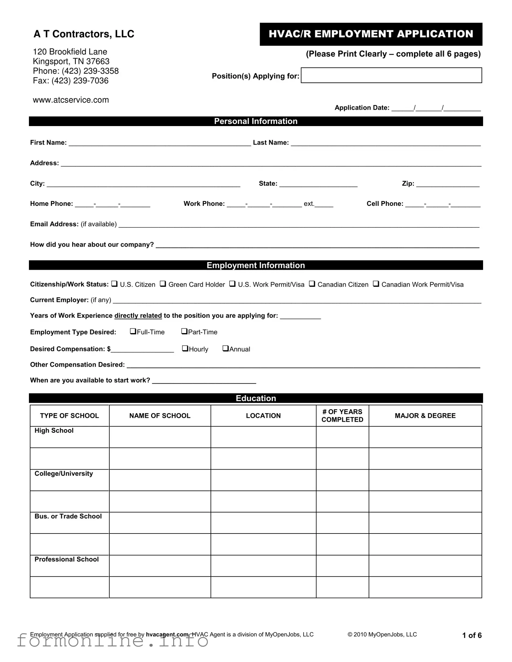 Fill Out a Valid Hvac Job Application Form