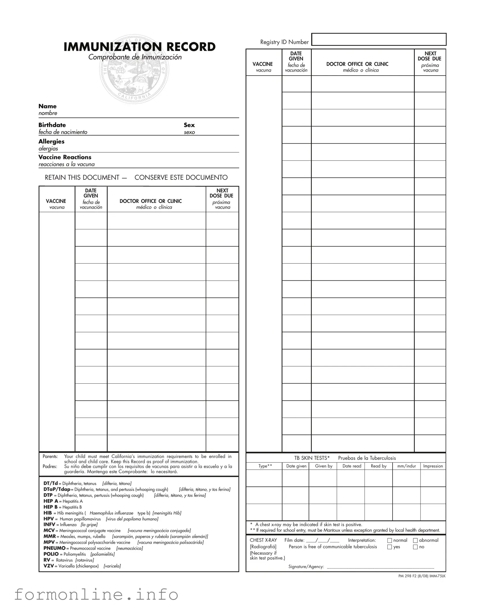 Fill Out a Valid Immunization Record Form
