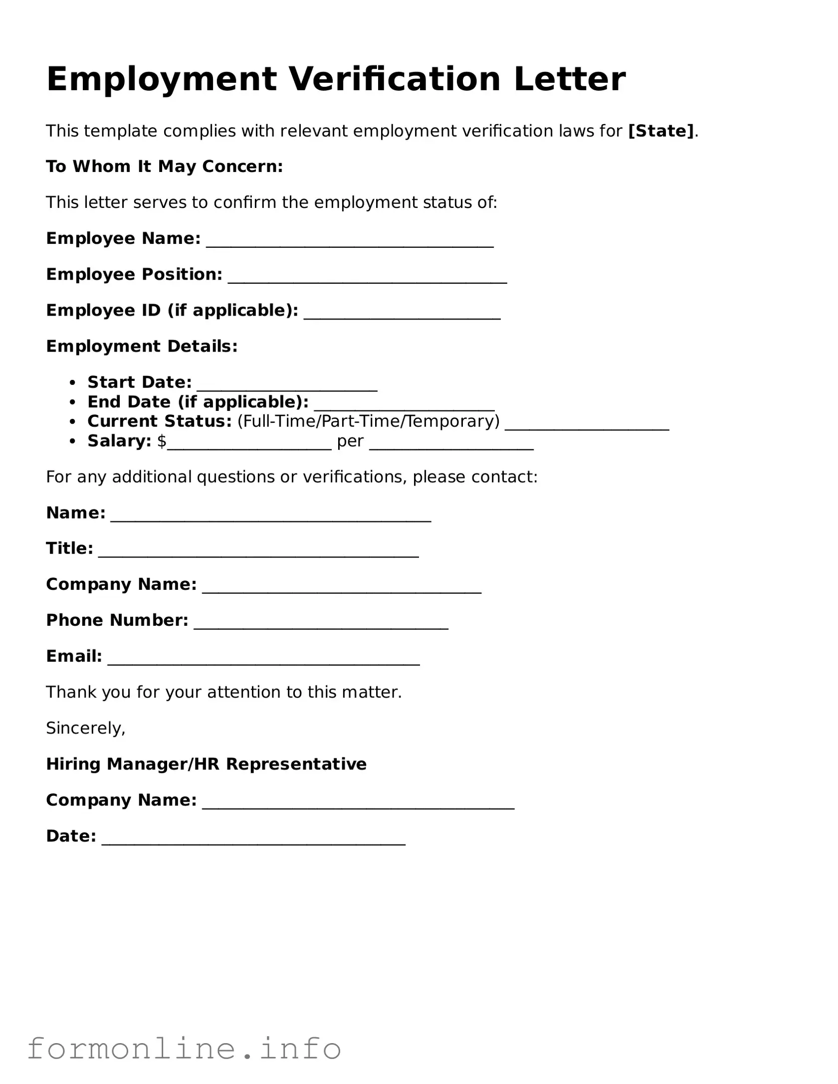 Printable Employment Verification Form