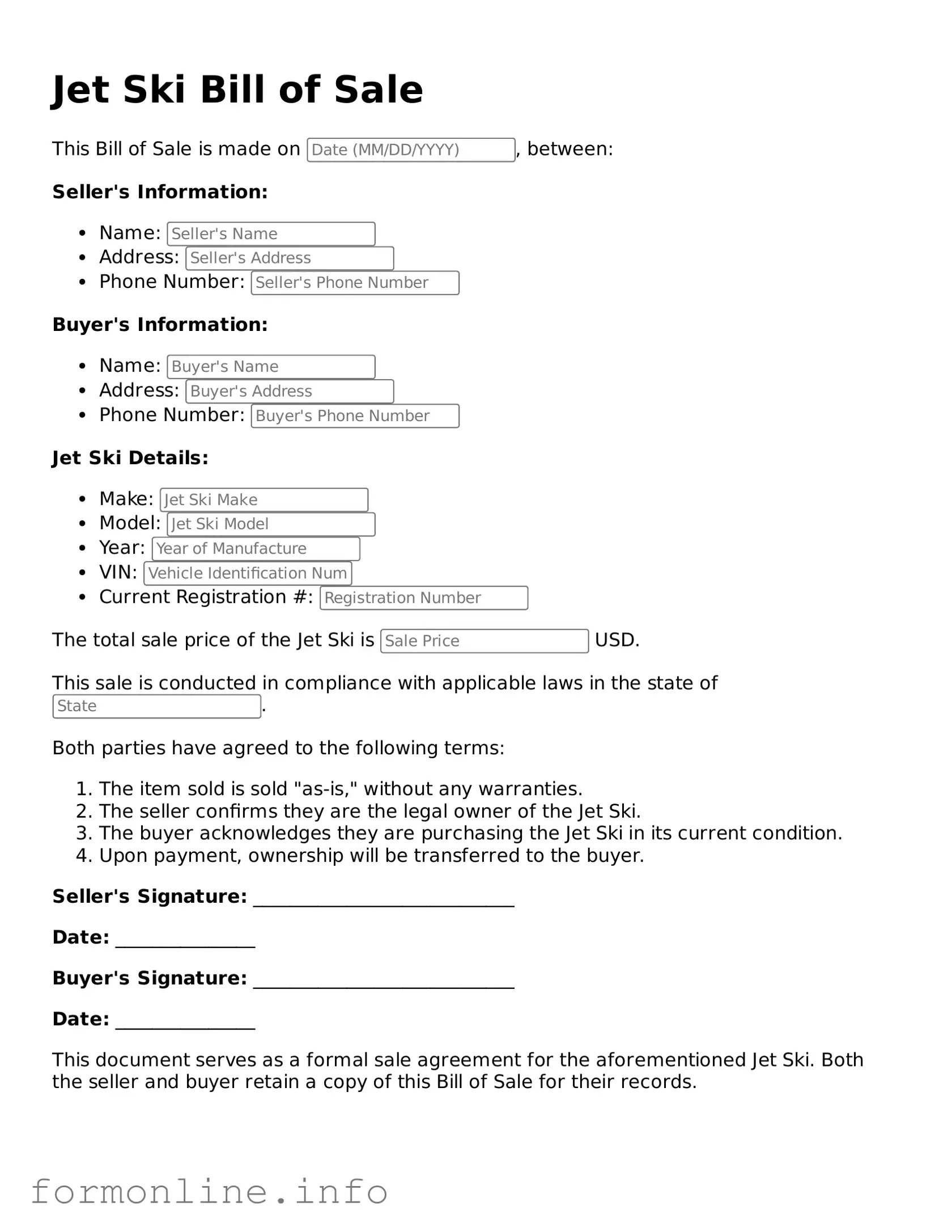 Printable Jet Ski Bill of Sale Form