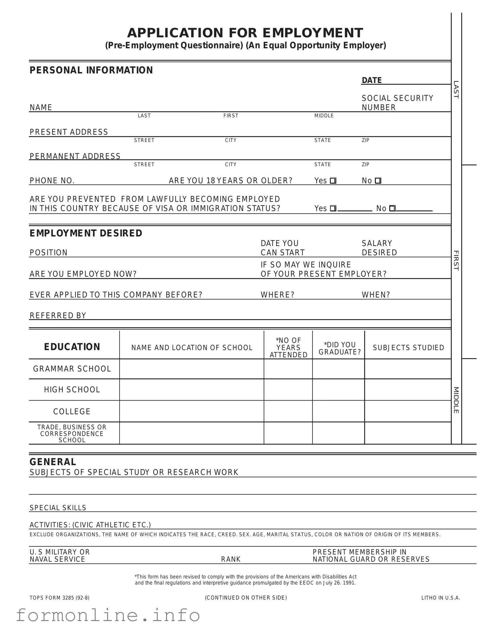 Fill Out a Valid Employment Application Pdf Form