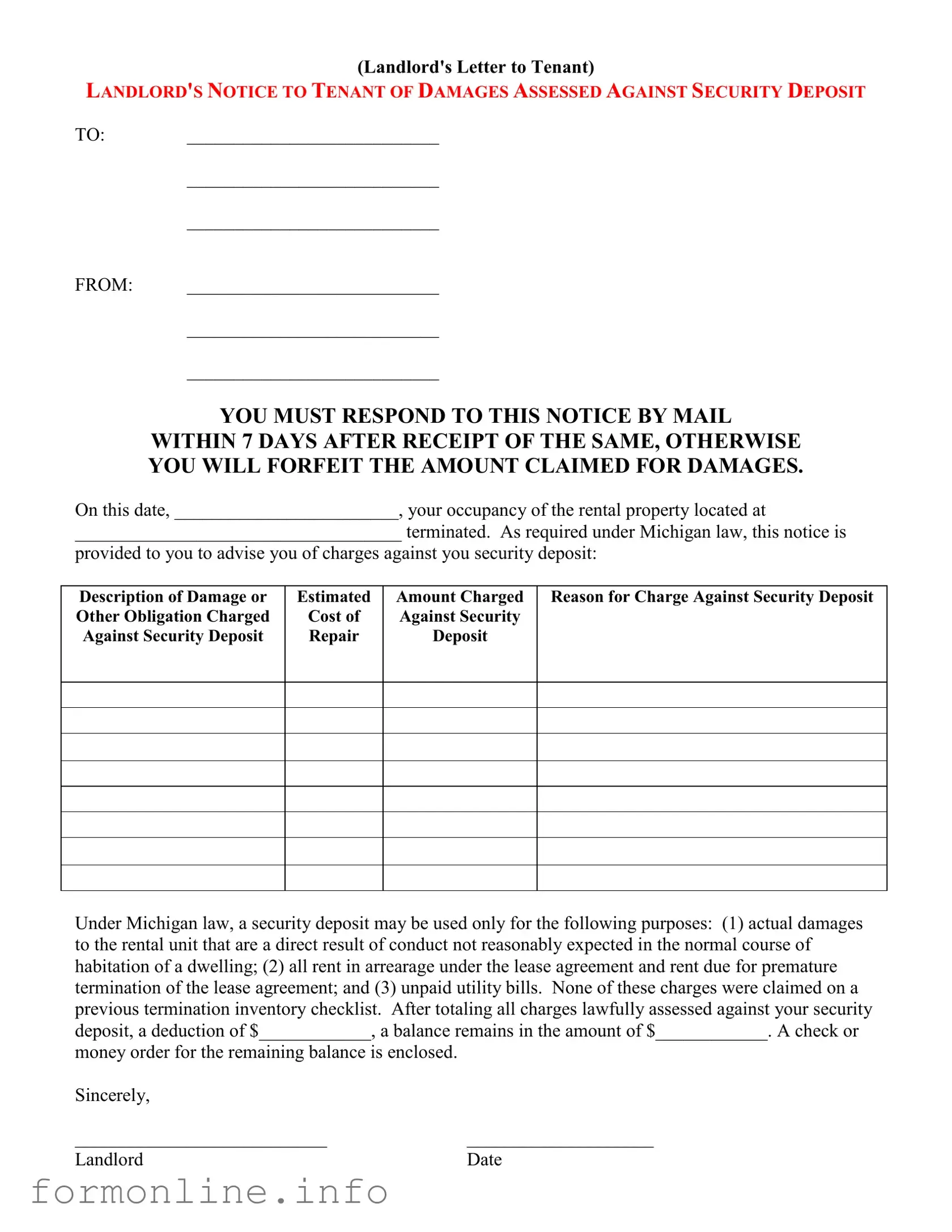 Fill Out a Valid Landlord Damages Letter Form