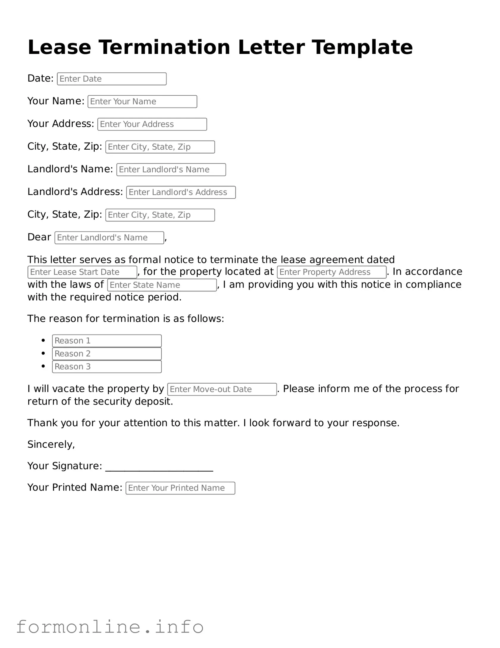 Printable Lease Termination Letter Form