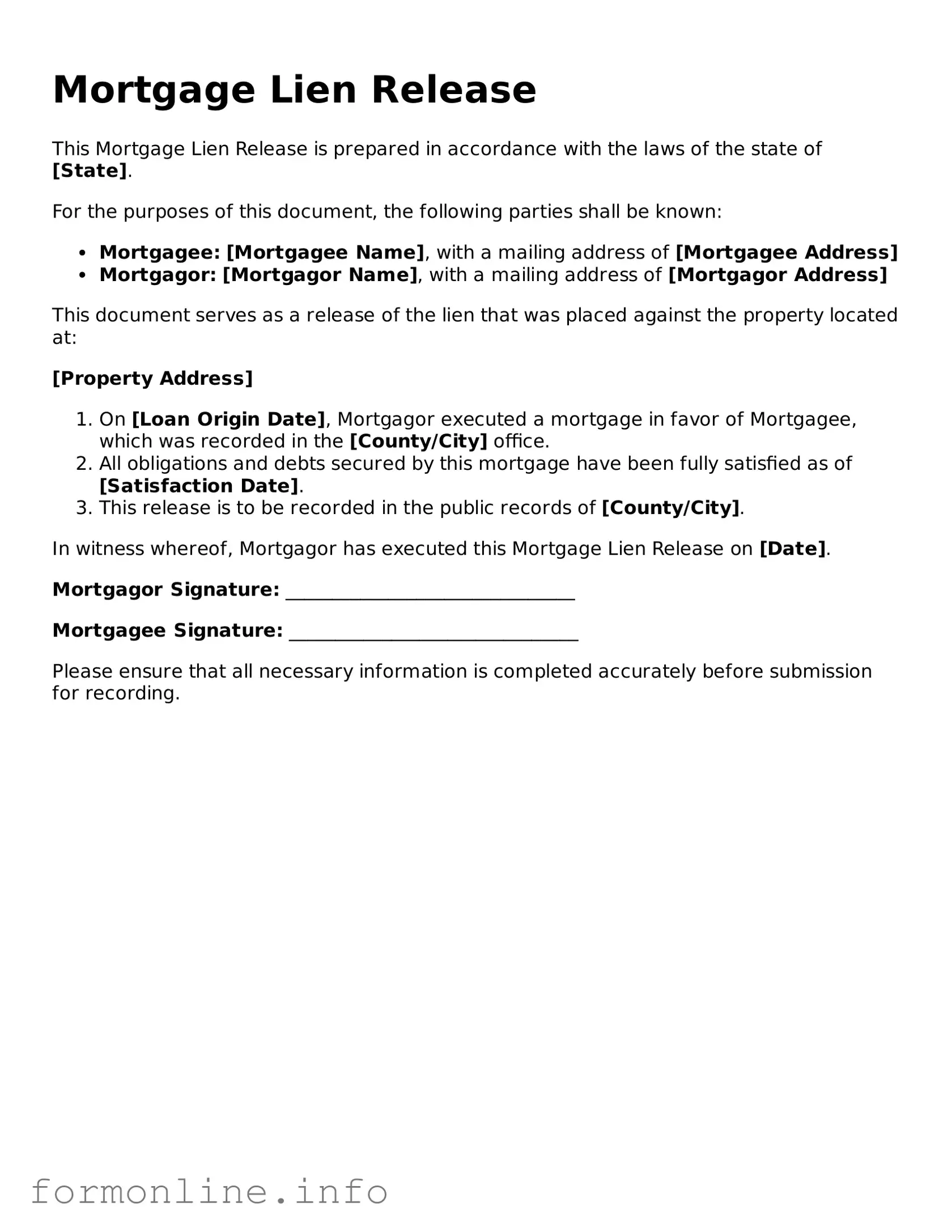 Printable Mortgage Lien Release Form