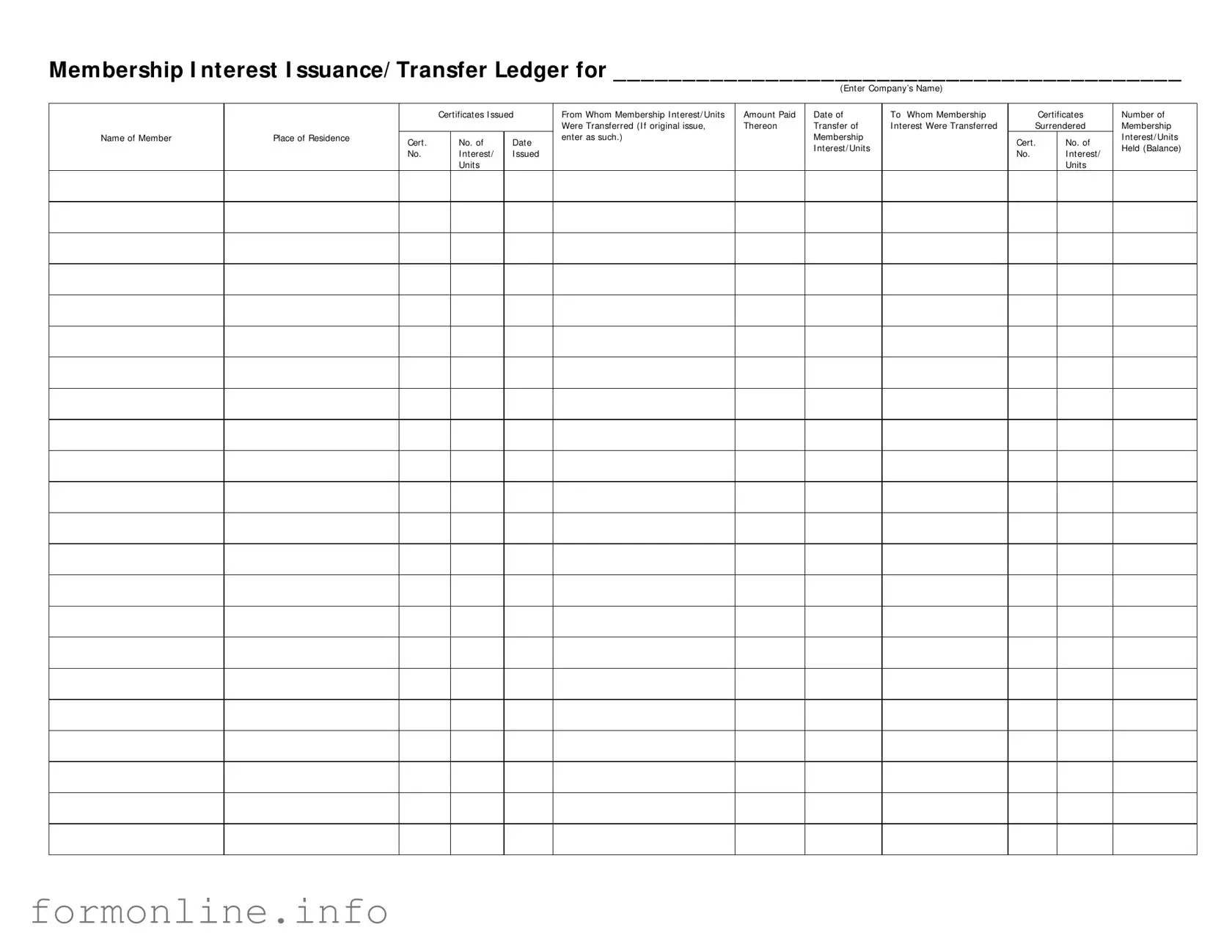 Fill Out a Valid Membership Ledger Form