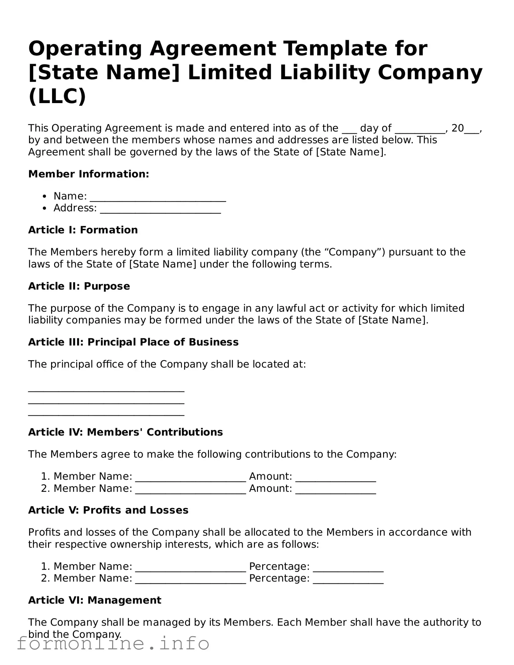 Printable Operating Agreement Form