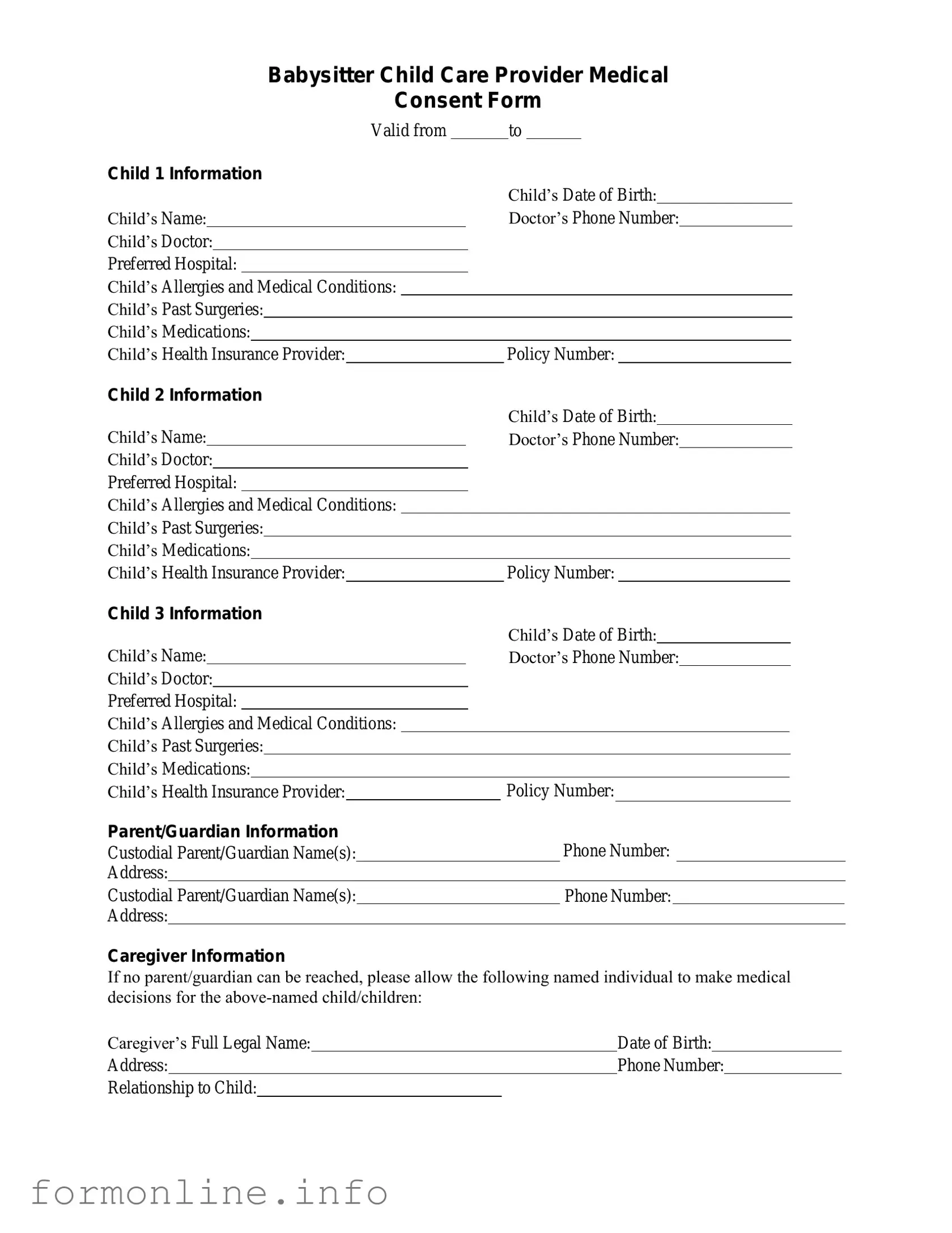 Fill Out a Valid Medical Consent Babysitter Form