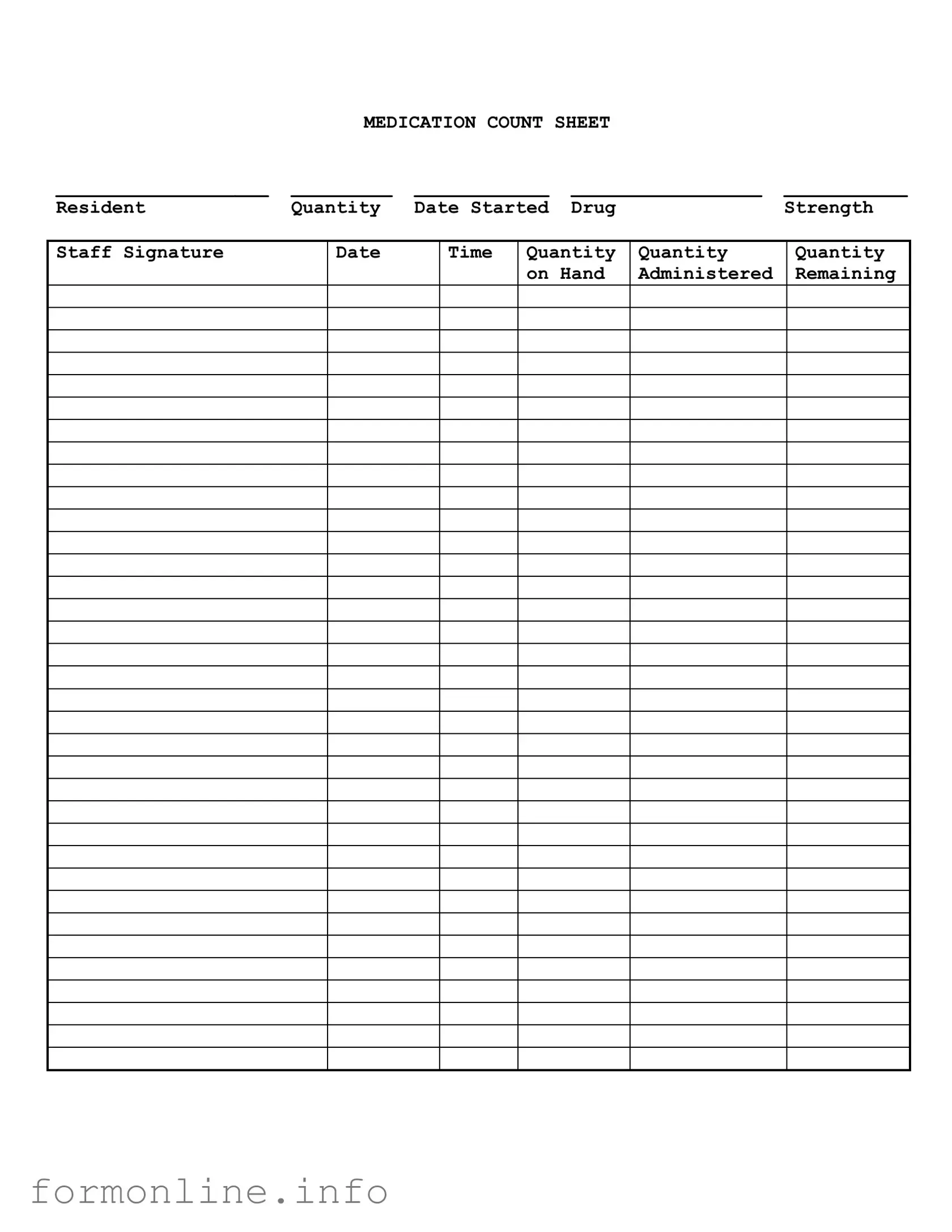 Fill Out a Valid Medication Count Sheet Form