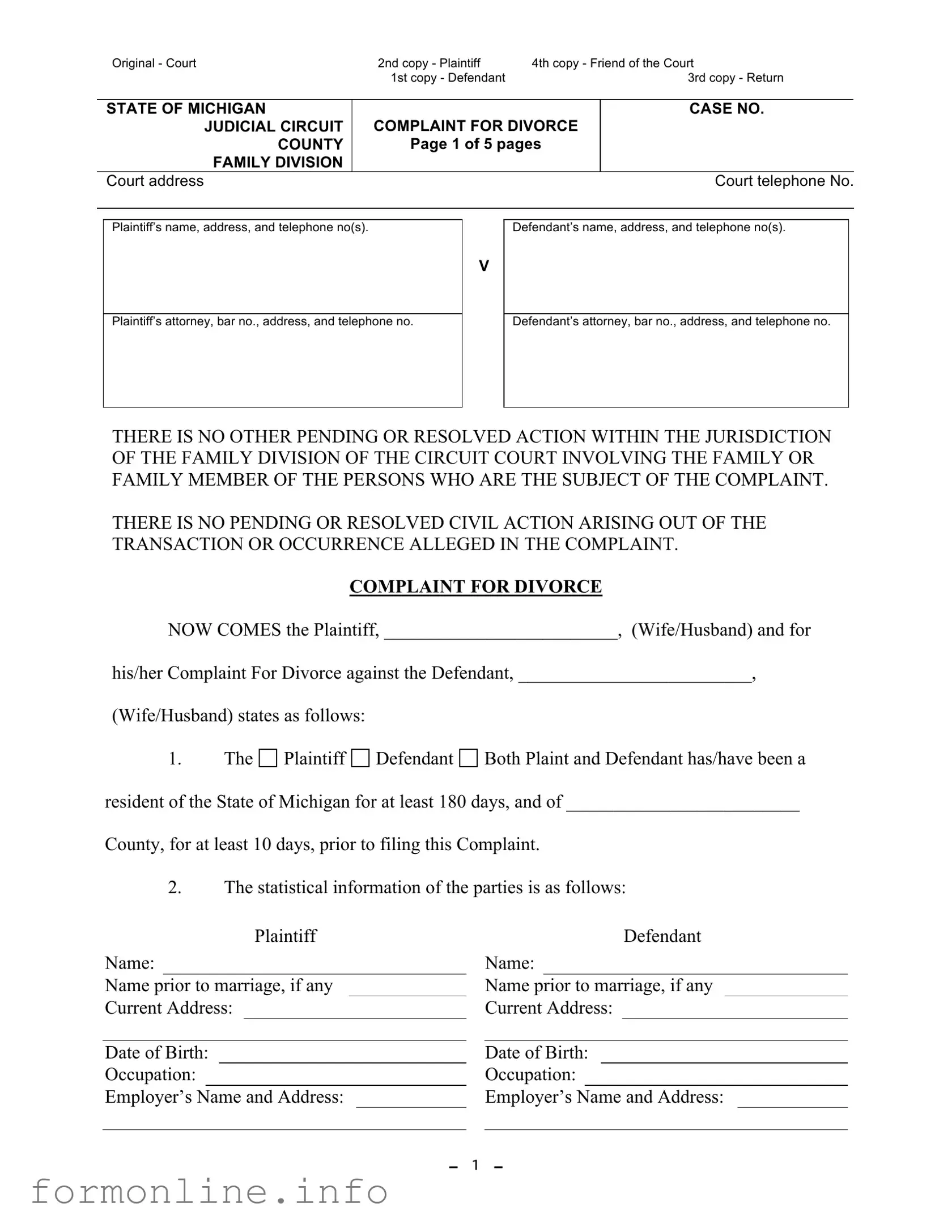 Fill Out a Valid Michigan Complaint Divorce Form