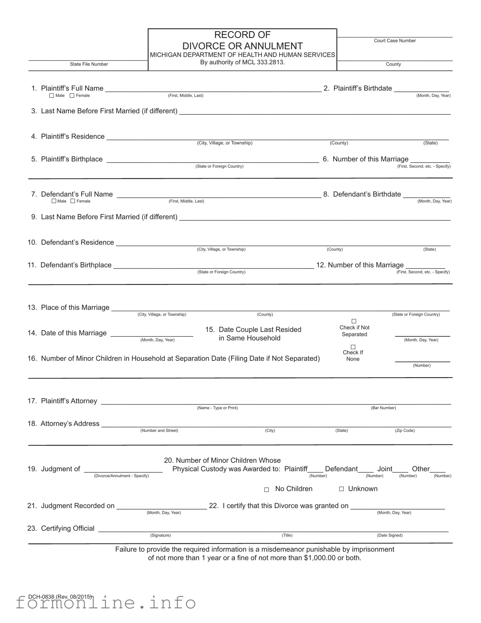 Fill Out a Valid Michigan Dch 0838 Form