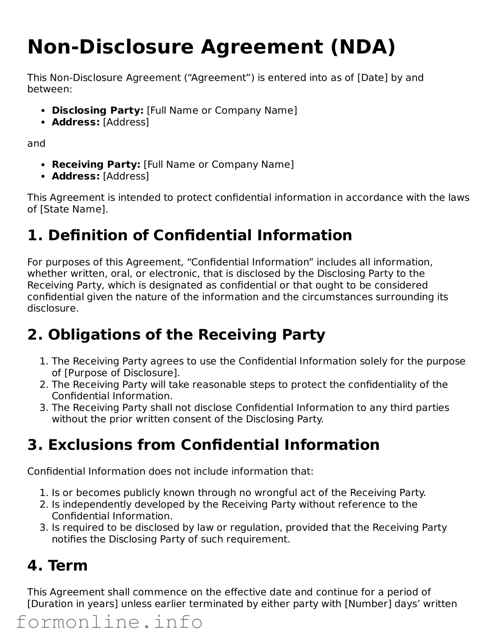 Printable Non-disclosure Agreement Form