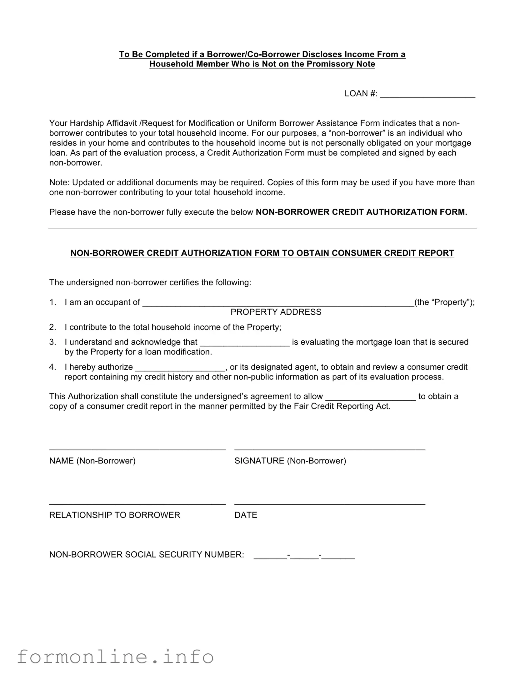 Fill Out a Valid Non Borrower Credit Authorization Form