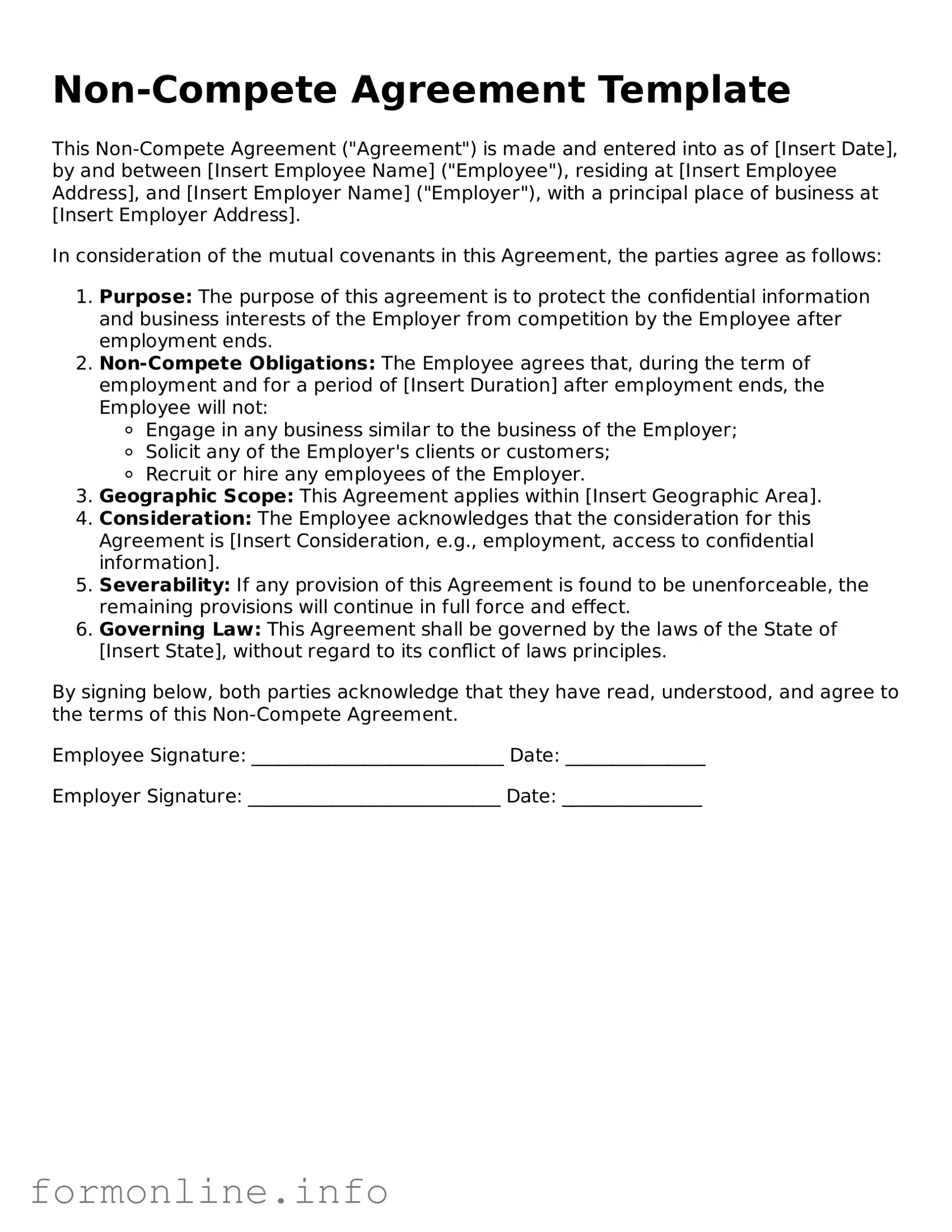 Printable Non-compete Agreement Form