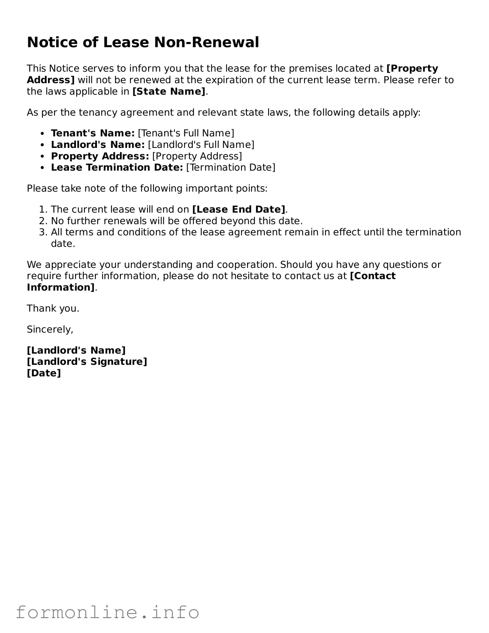 Printable Notice of Lease Non-Renewal Form