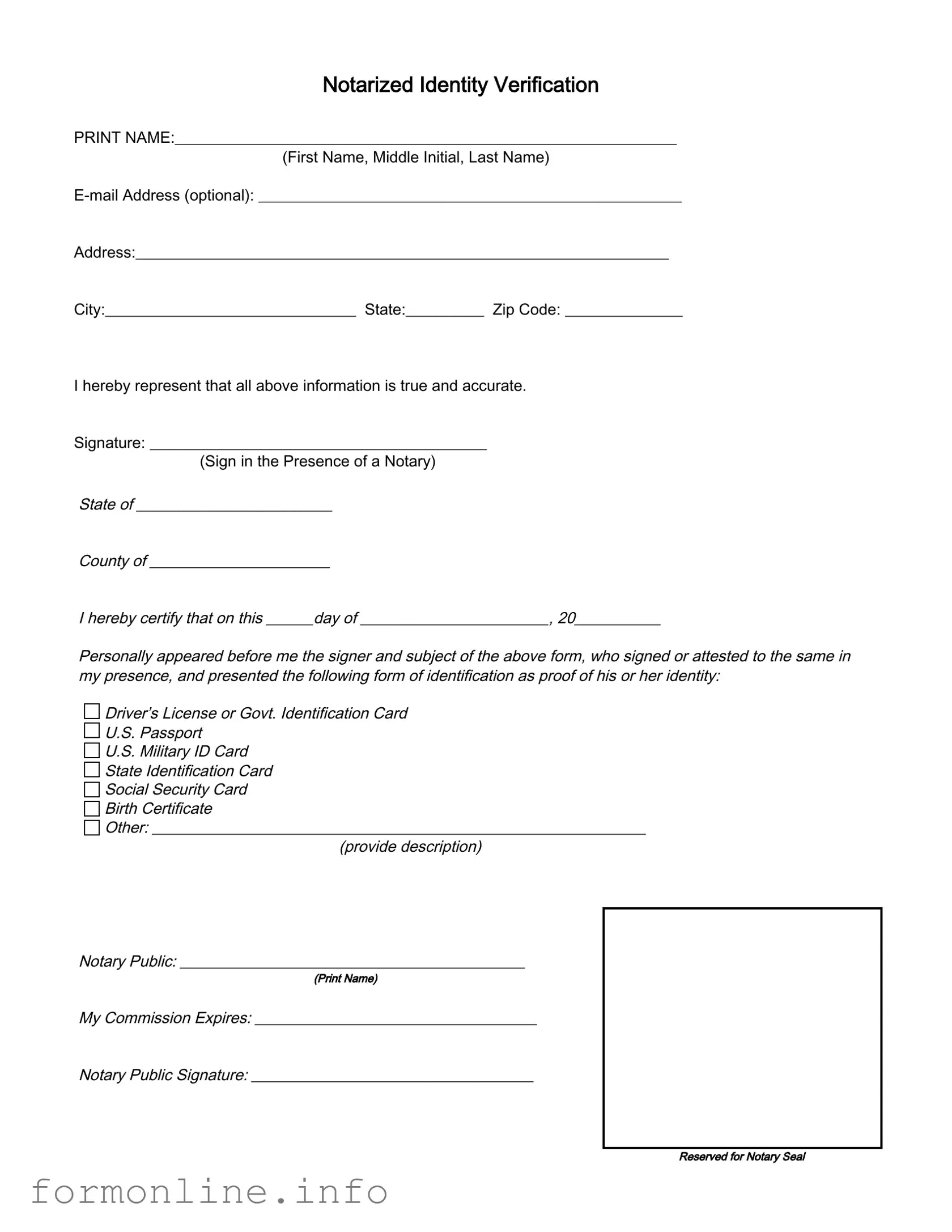 Fill Out a Valid Notarized Identity Verification Form