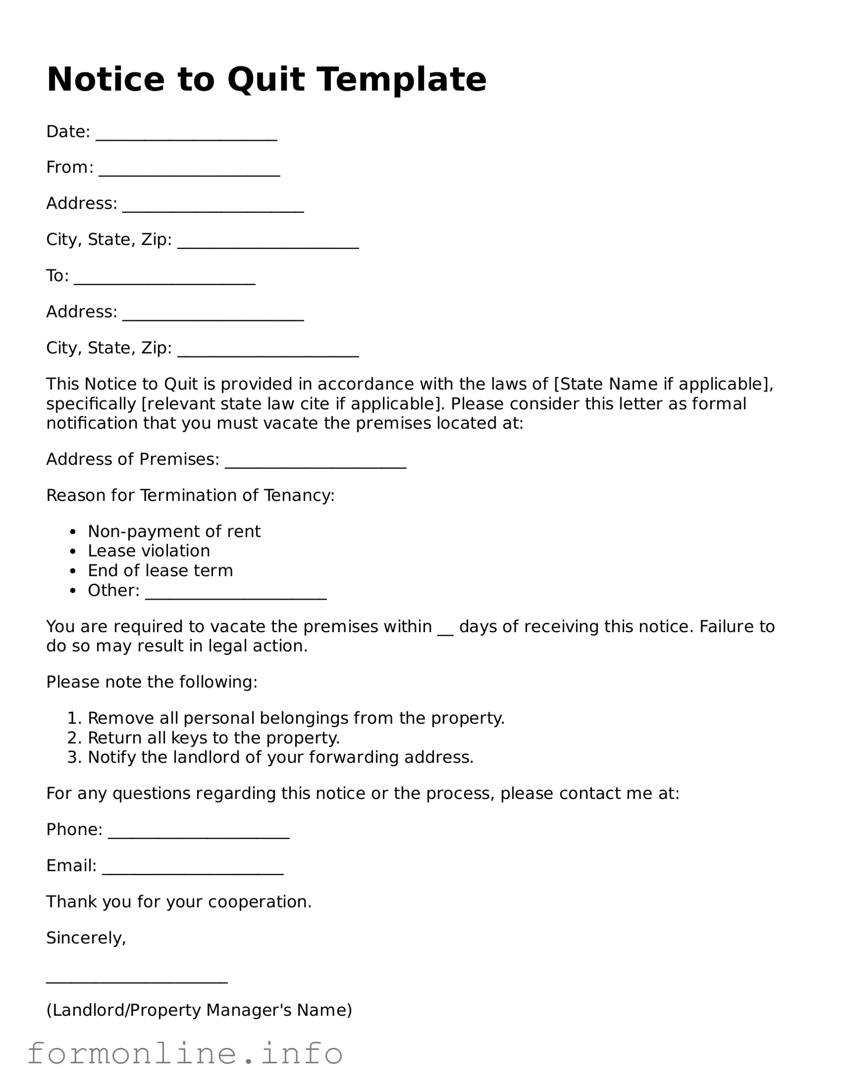 Printable Notice to Quit Form