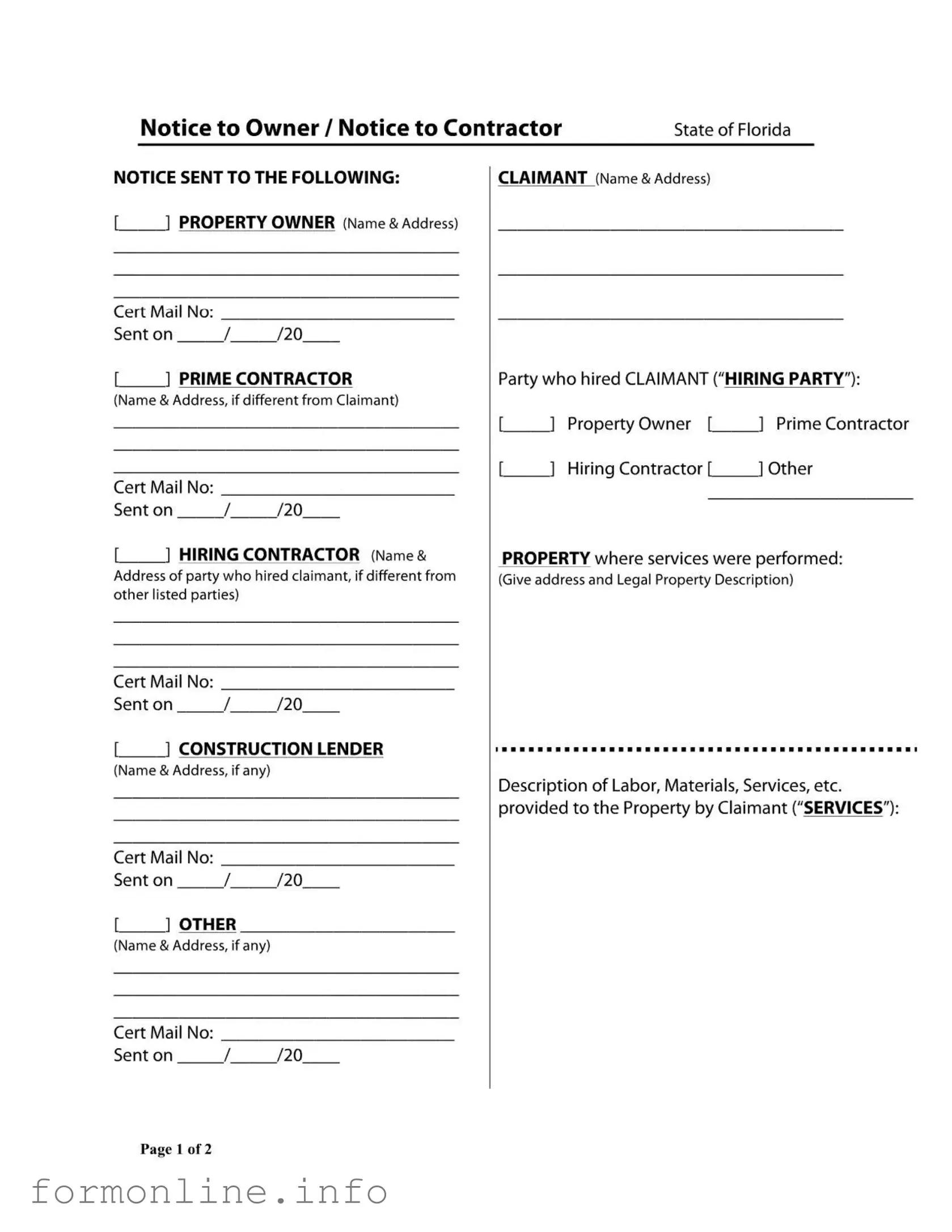 Fill Out a Valid Notice Owner Florida Form