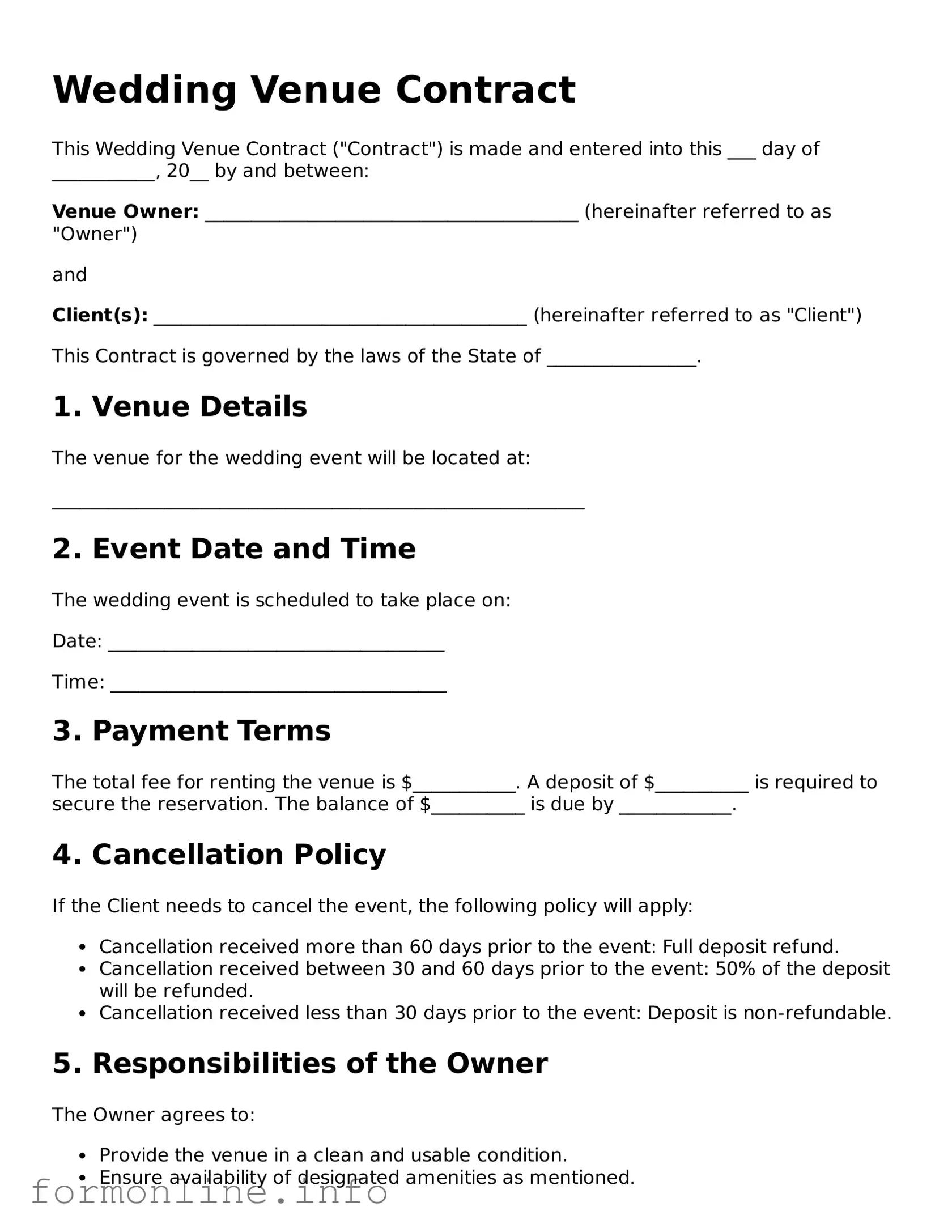 Printable Wedding Venue Contract Form