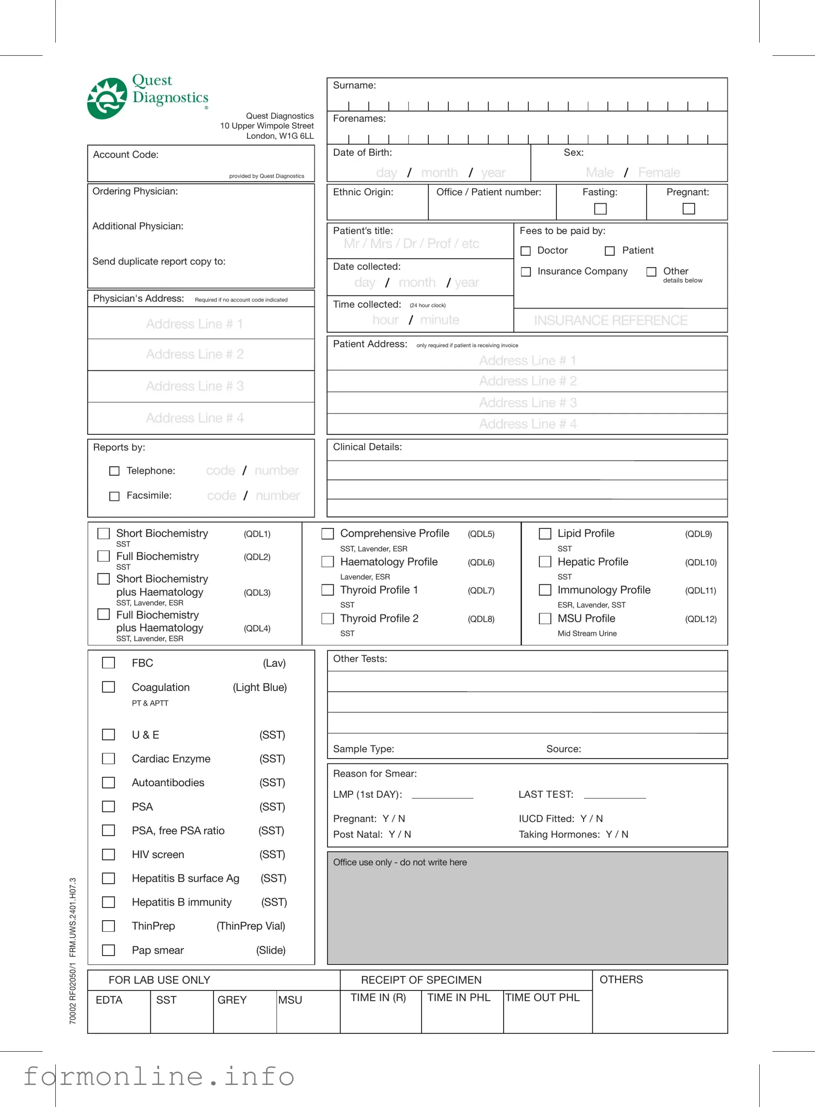 Fill Out a Valid Order Quest Diagnostics Form