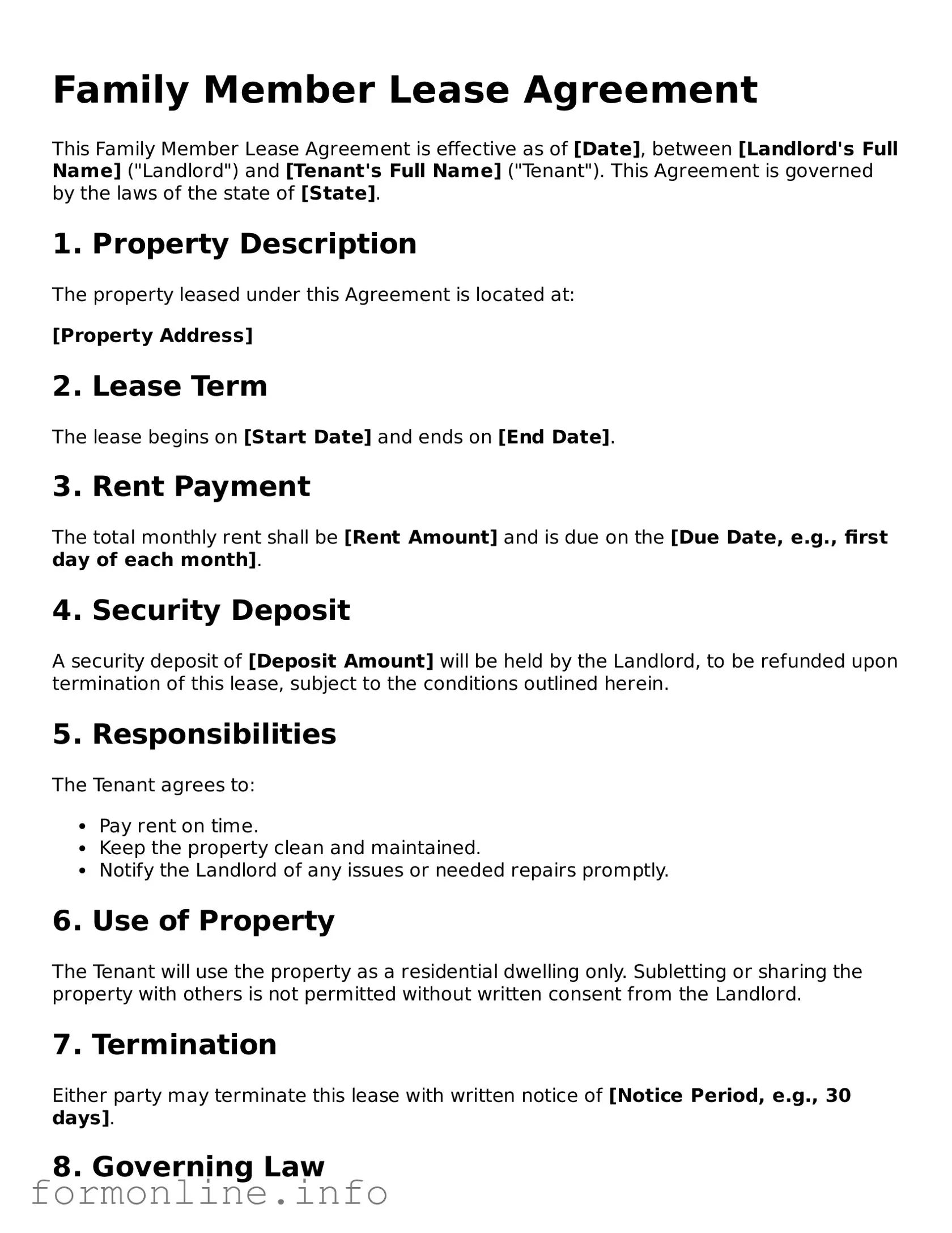 Printable Family Member Lease Agreement Form