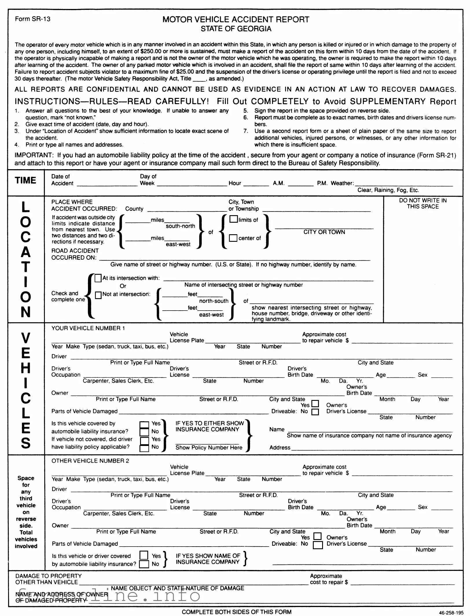 Fill Out a Valid Personal Accident Report Sr 13 Ga Form