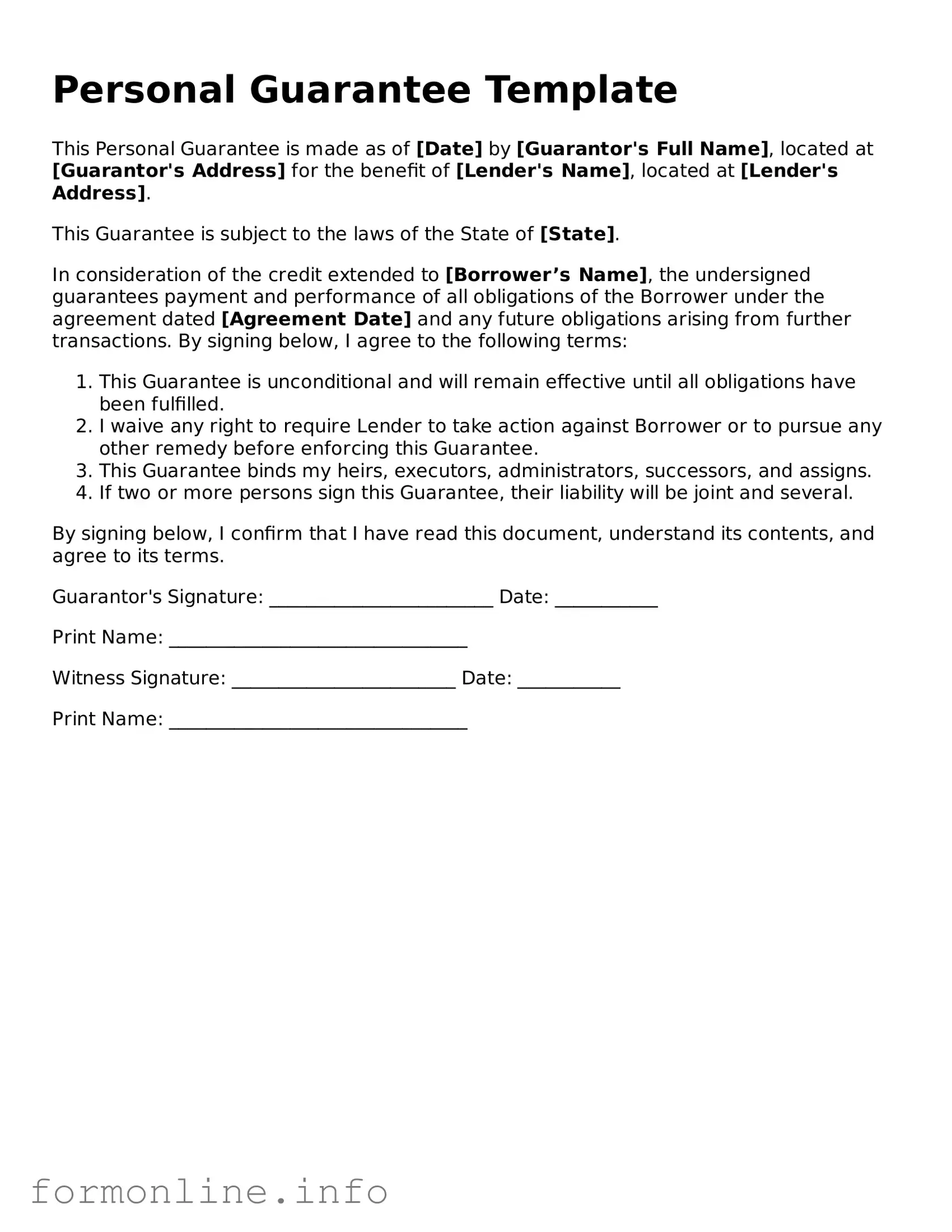 Printable Personal Guarantee Form