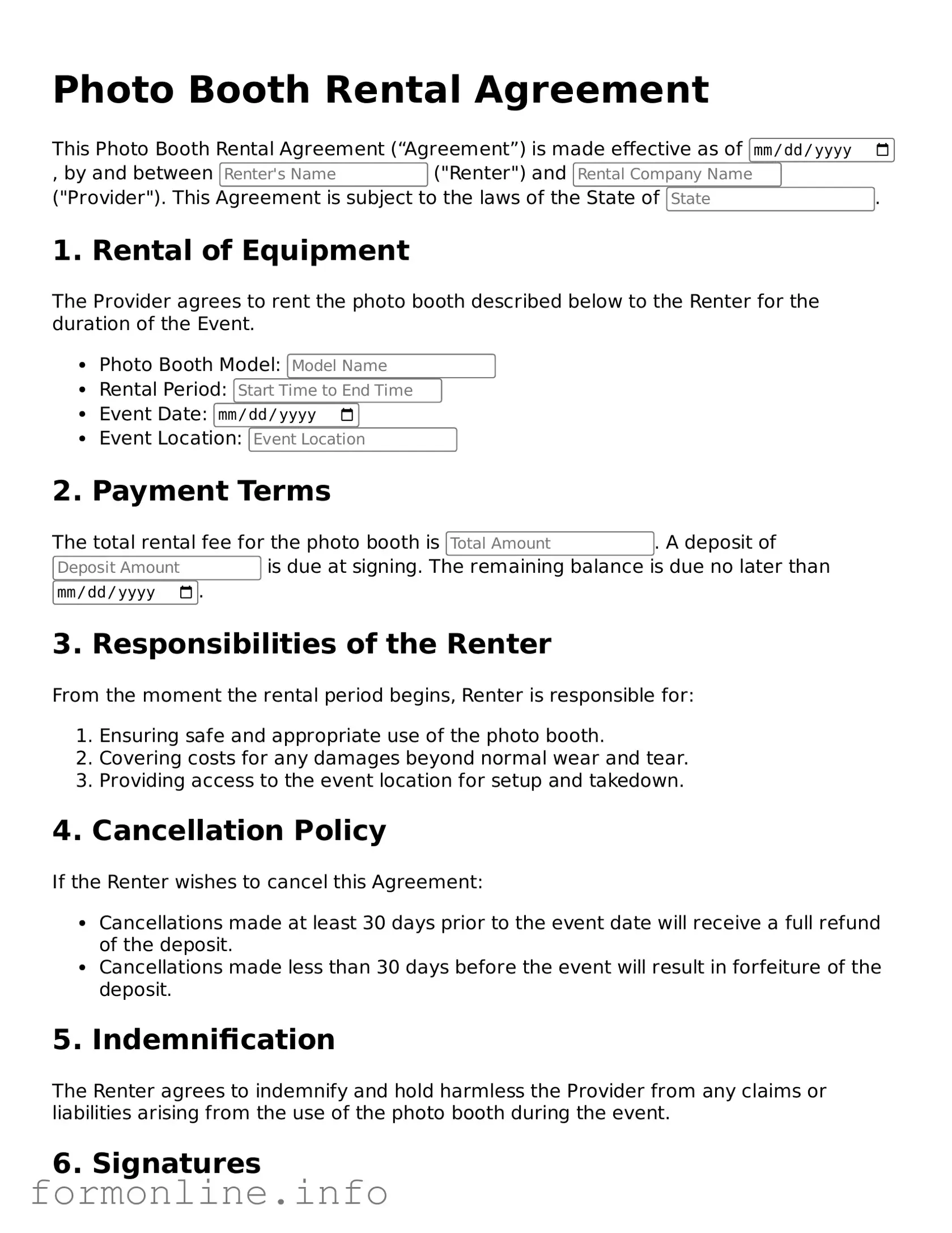 Printable Photo Booth Rental Agreement Form