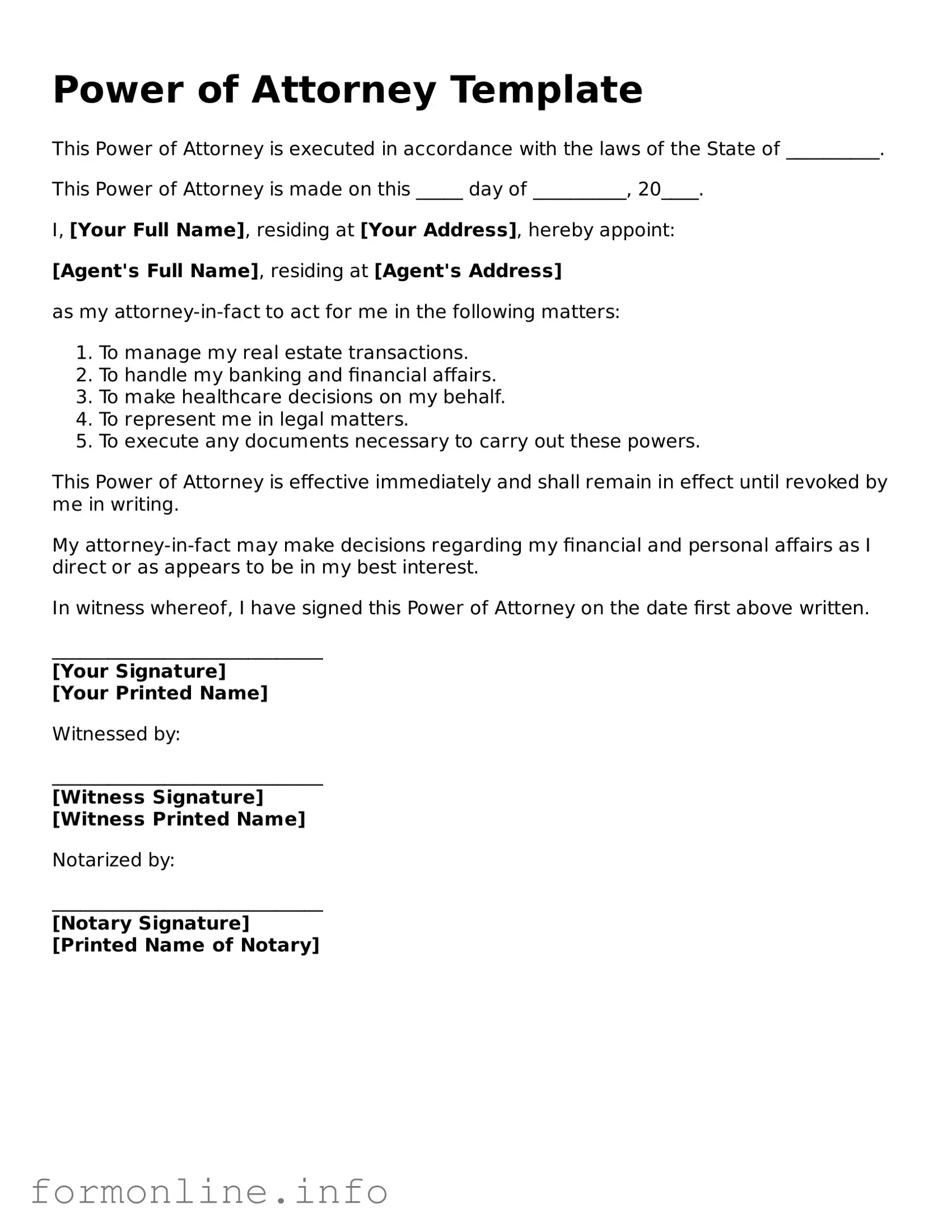 Printable Power of Attorney Form