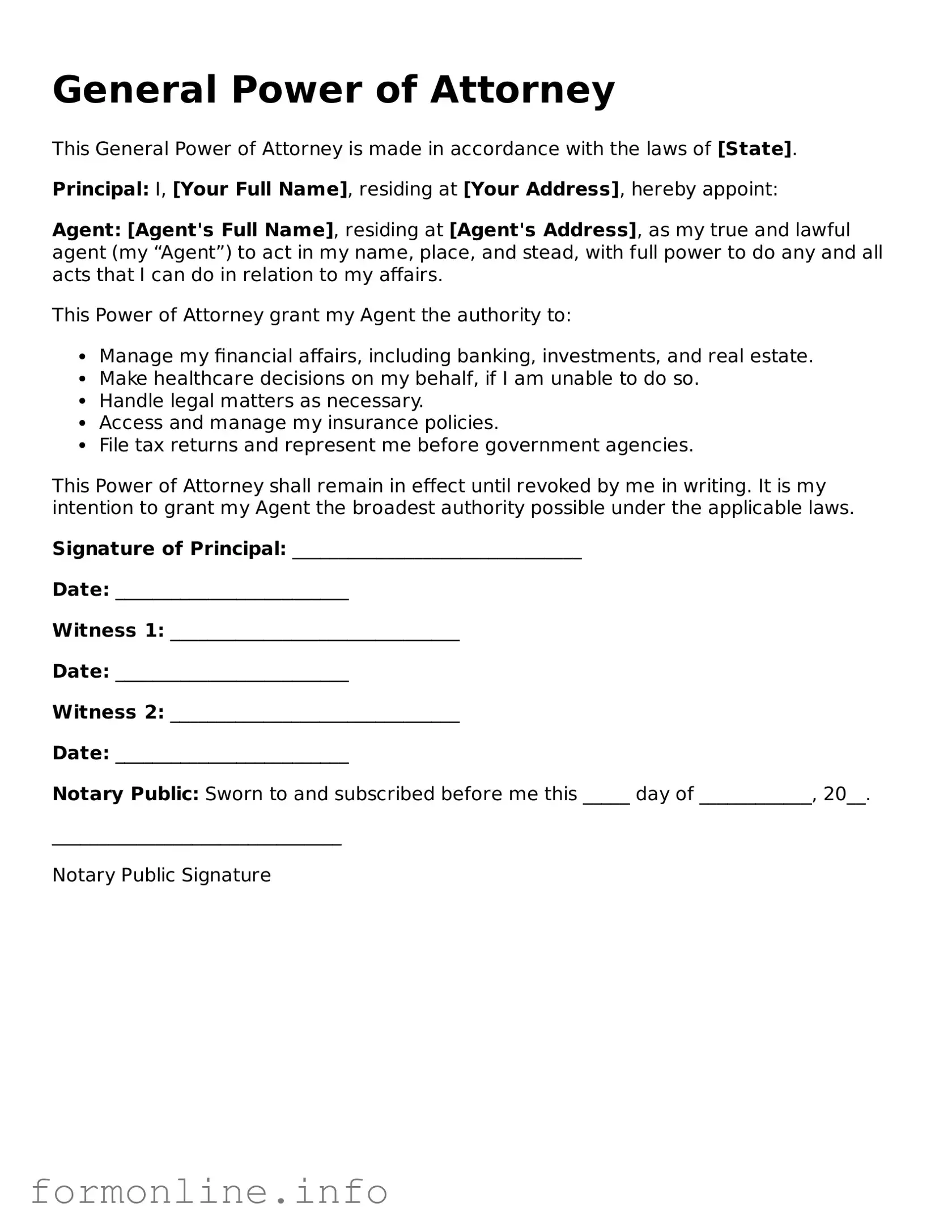 Printable General Power of Attorney Form