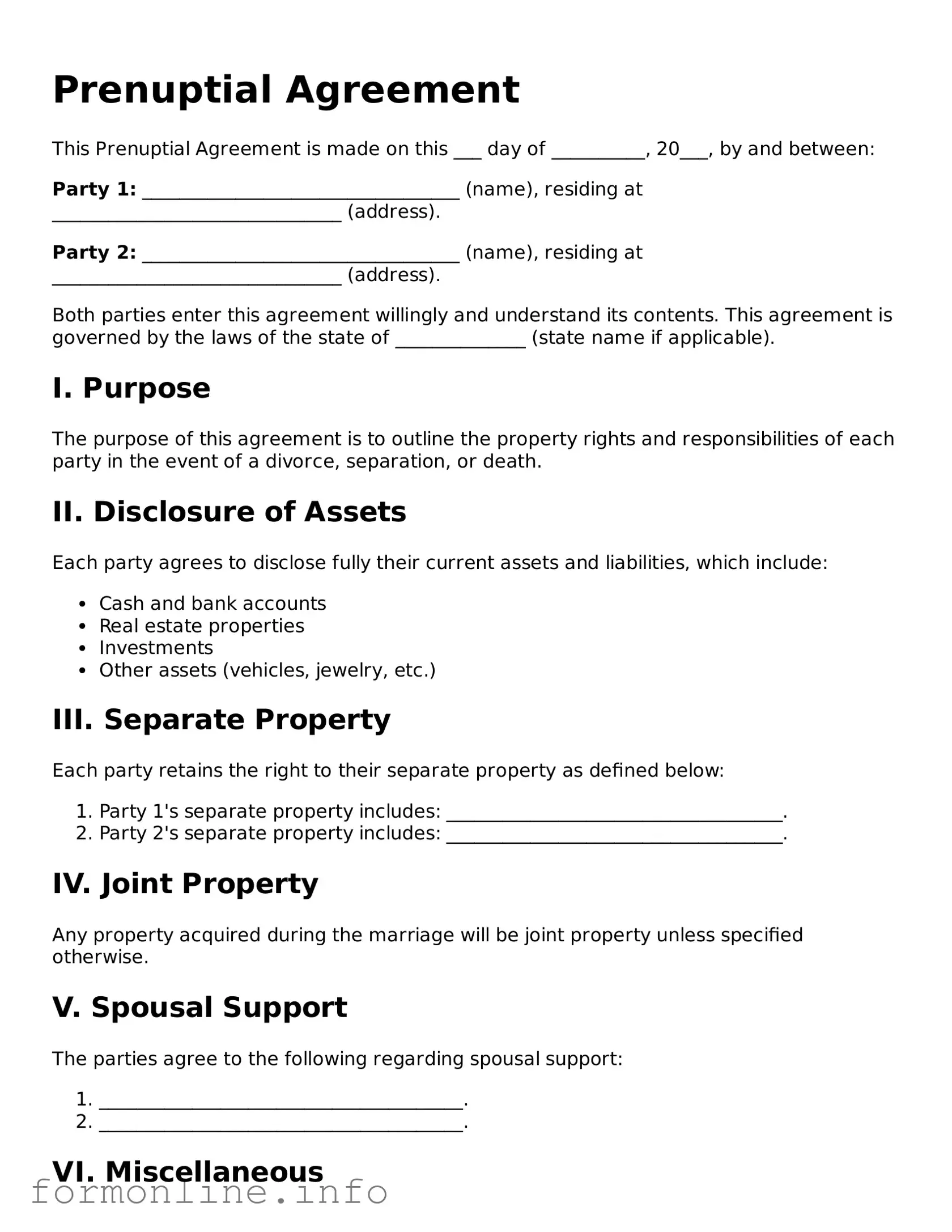 Printable Prenuptial Agreement Form