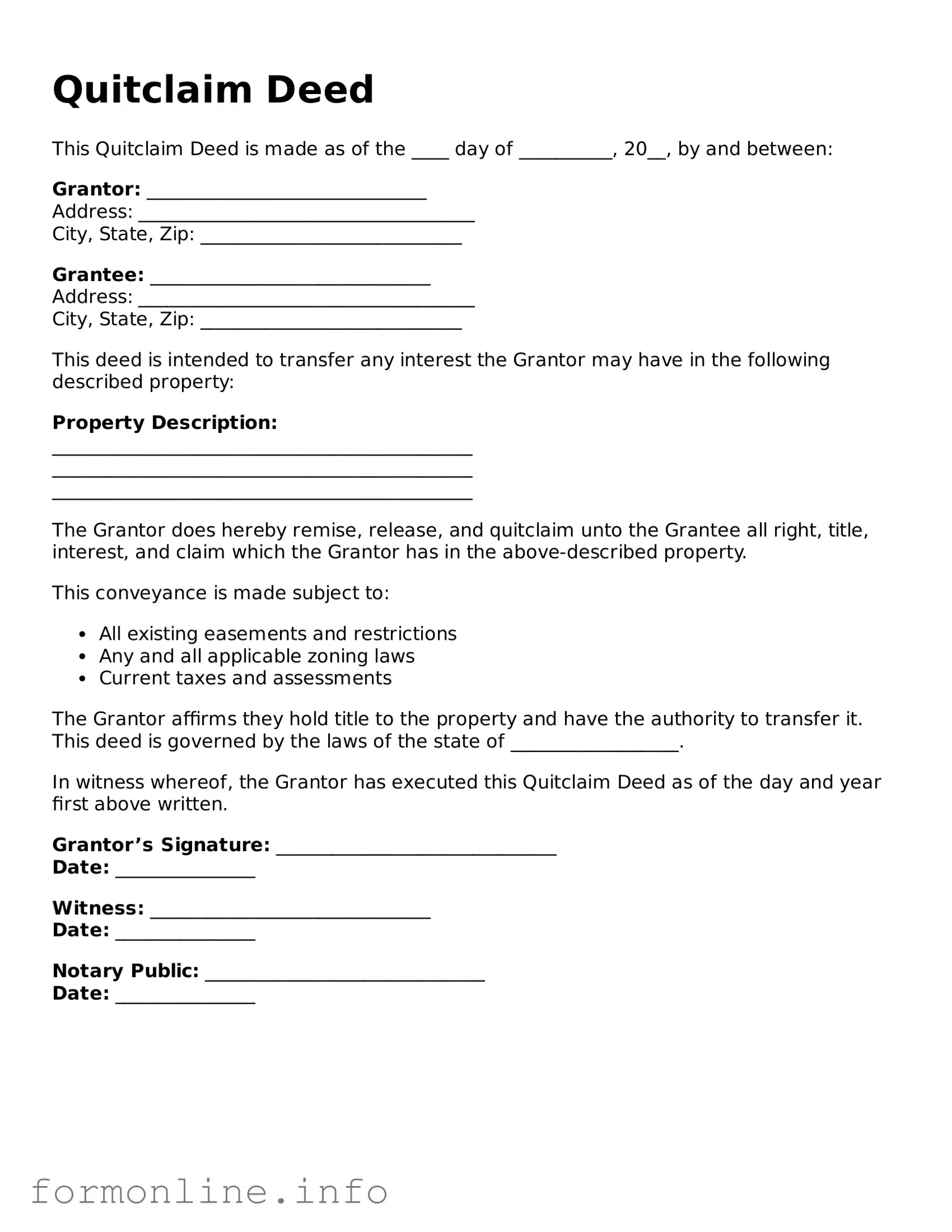 Printable Quitclaim Deed Form