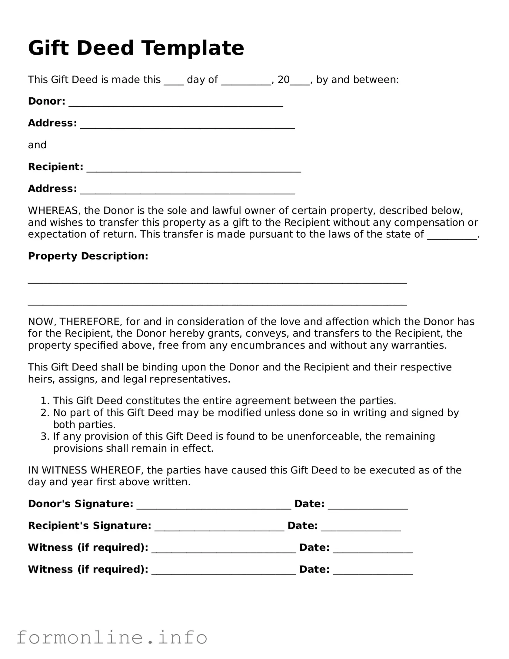 Printable Gift Deed Form