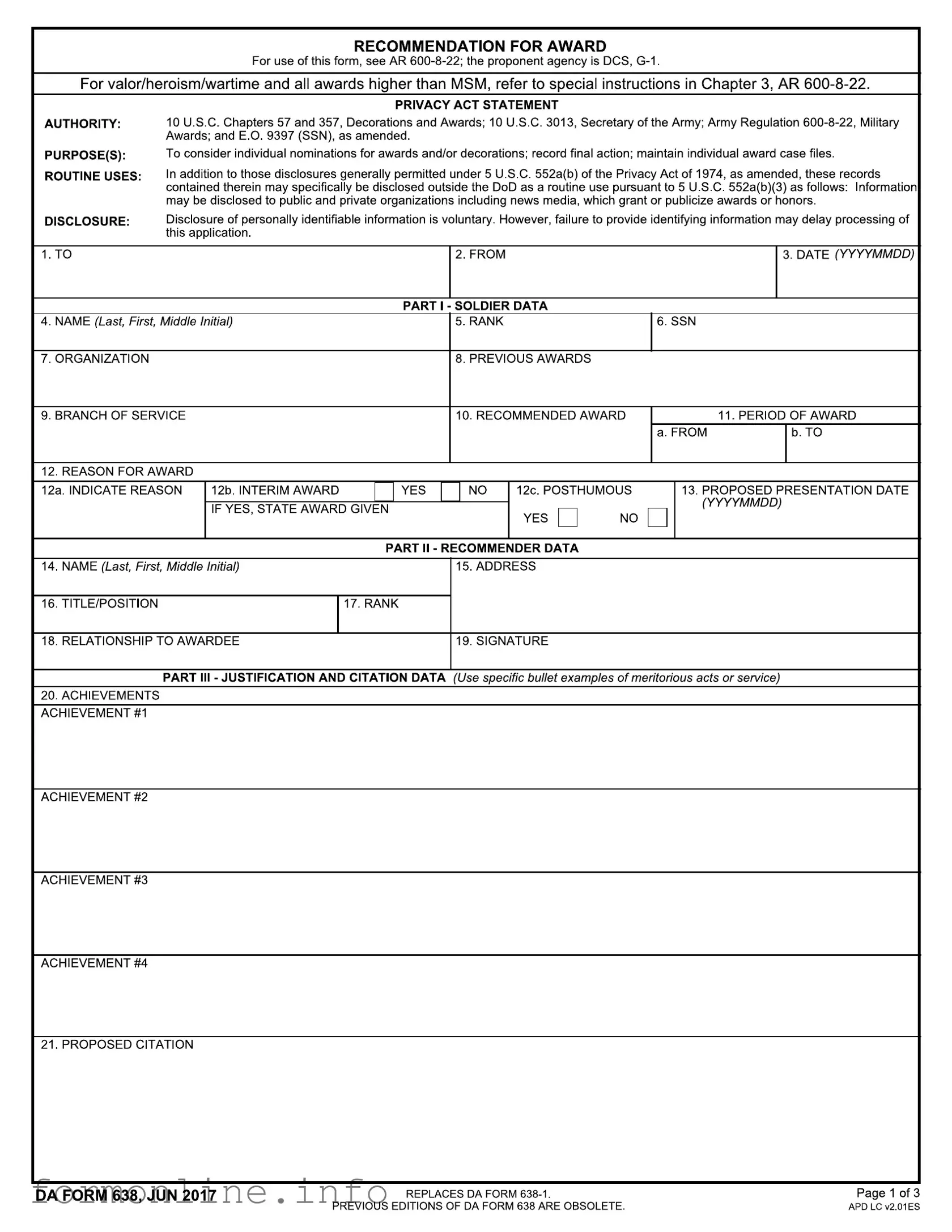 Fill Out a Valid Da 638 Form