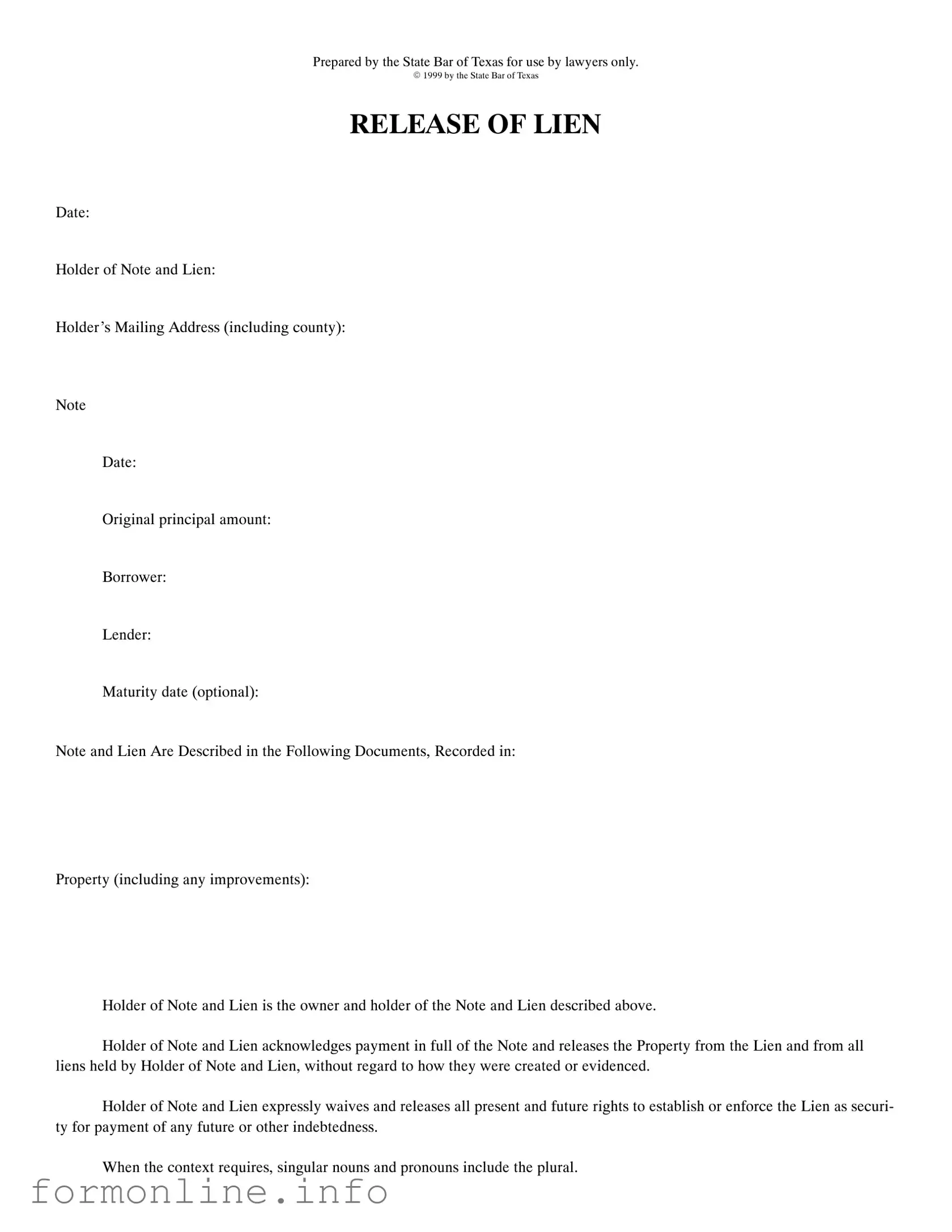 Fill Out a Valid Release Of Lien Texas Form
