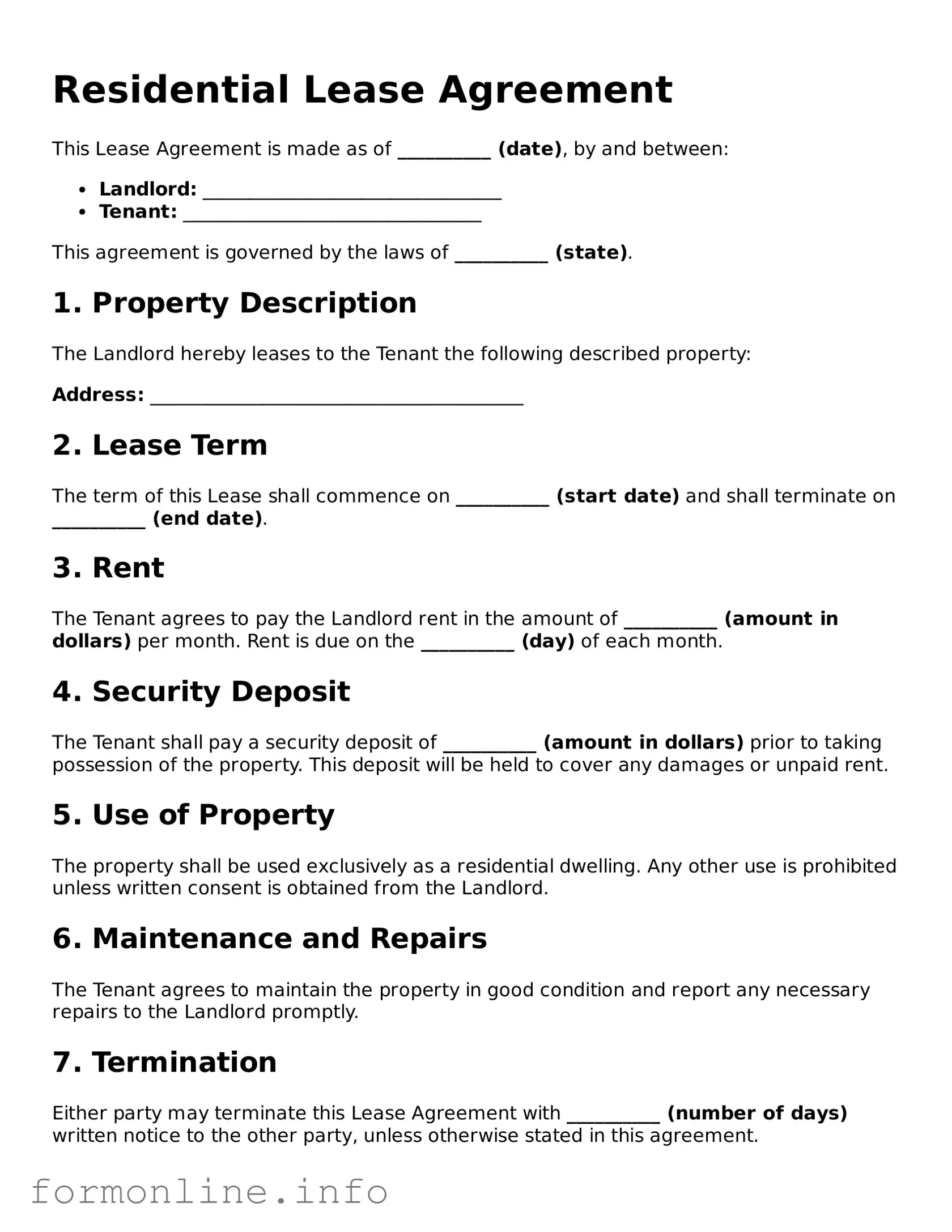 Printable Lease Agreement Form