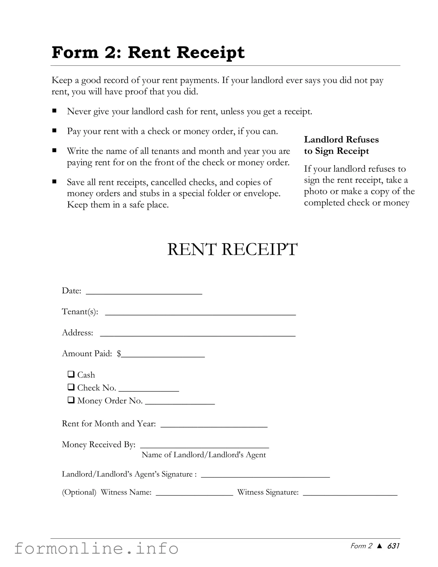 Fill Out a Valid Rental Receipt Form