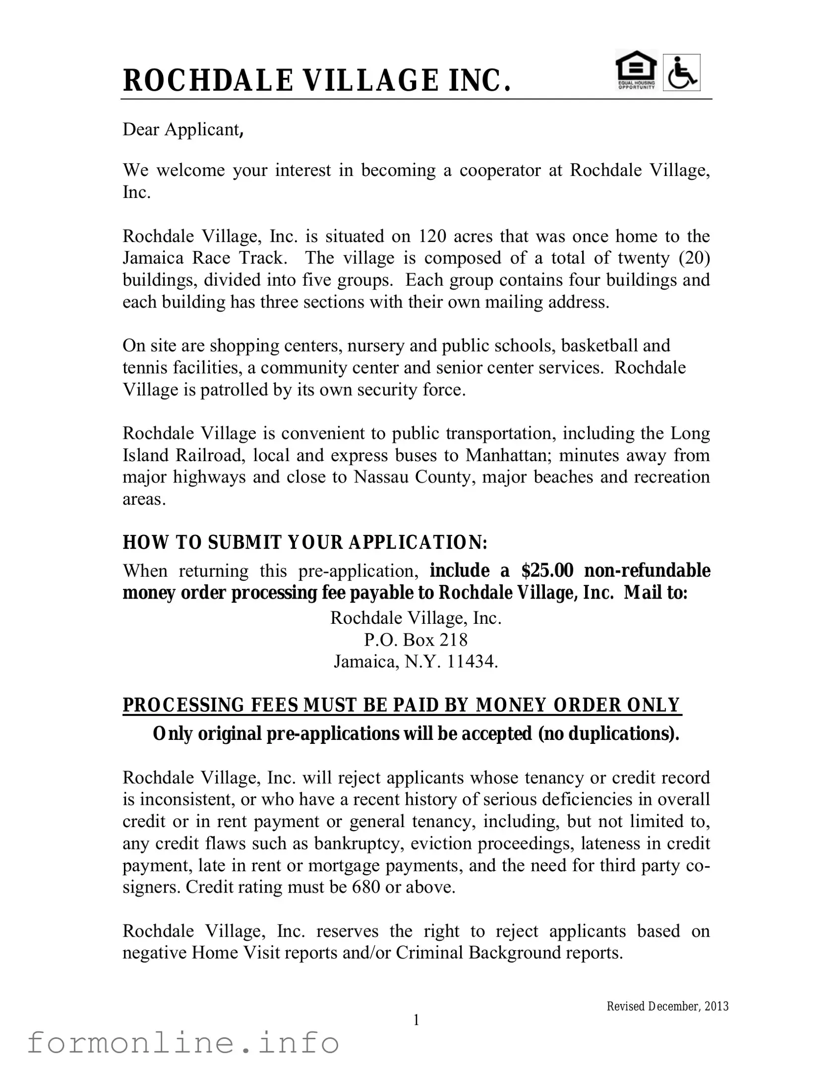 Fill Out a Valid Rochdale village application Form