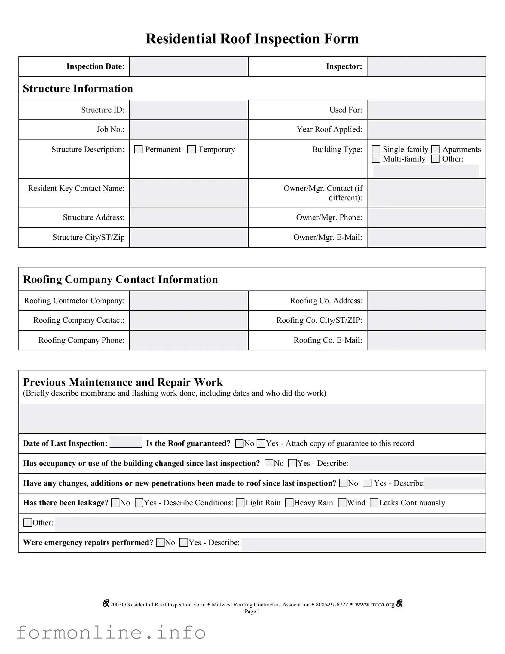 Fill Out a Valid Roof Inspection Form